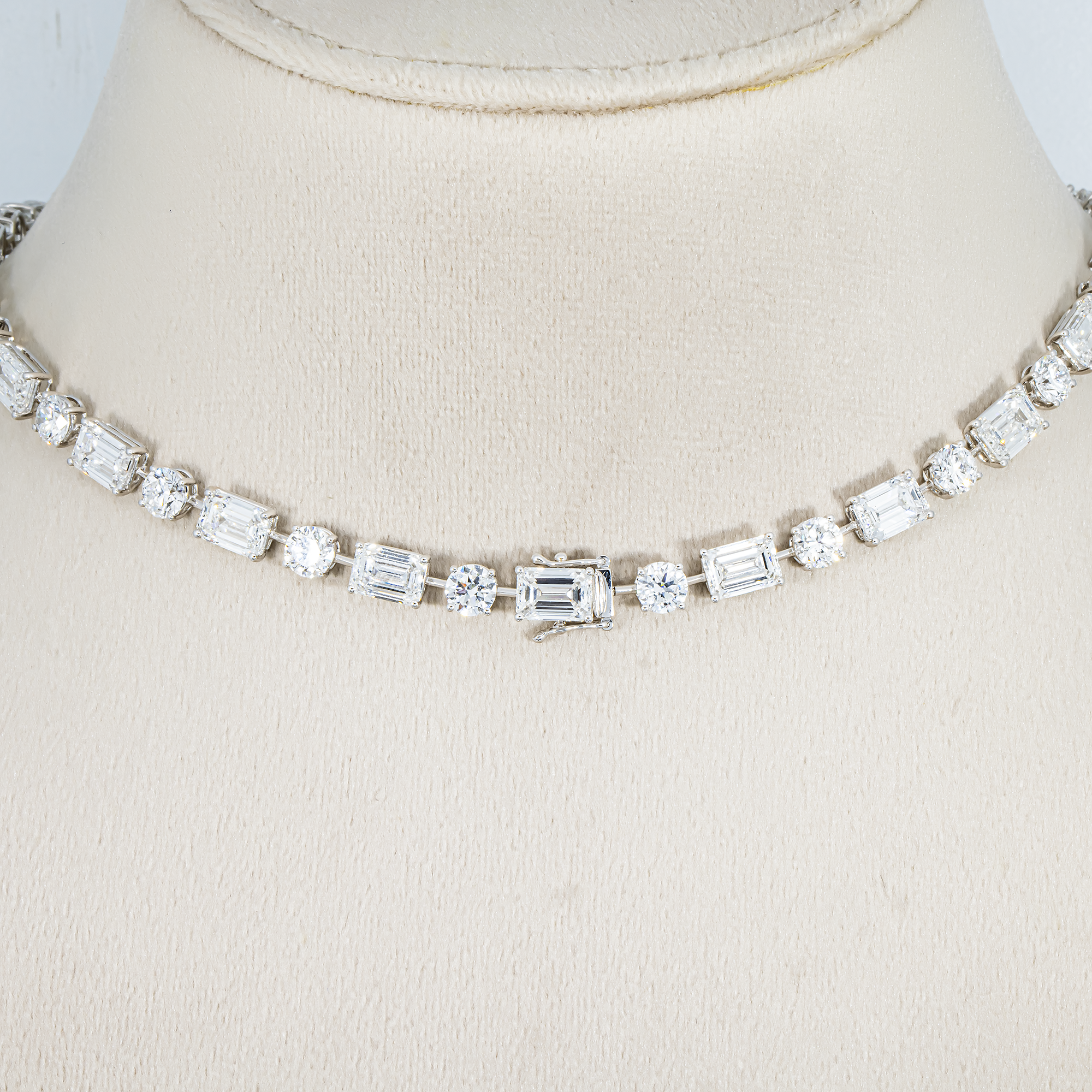 IGI 18K White Gold Multi Cut Diamond Satellite Drop Necklace 51.99ct