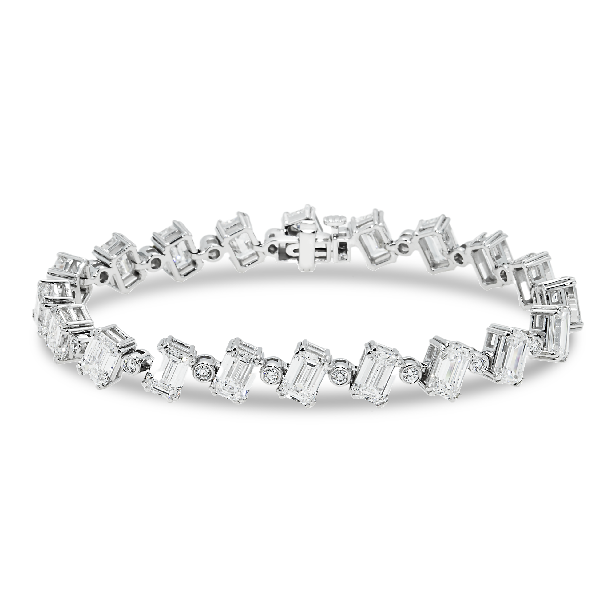 14K White Gold Emerald & Round Cut Diamond Bracelet 20.77ct
