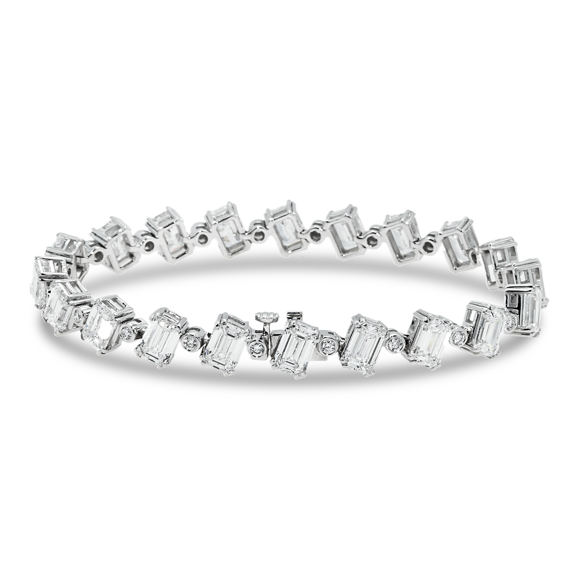 14K White Gold Emerald & Round Cut Diamond Bracelet 20.77ct