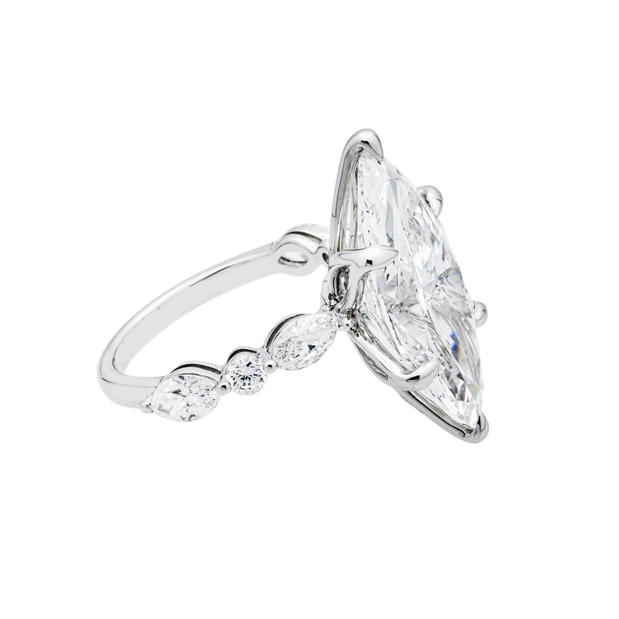 18K White Gold 7.10ct Marquise Diamond Engagement Ring 8.10ctw