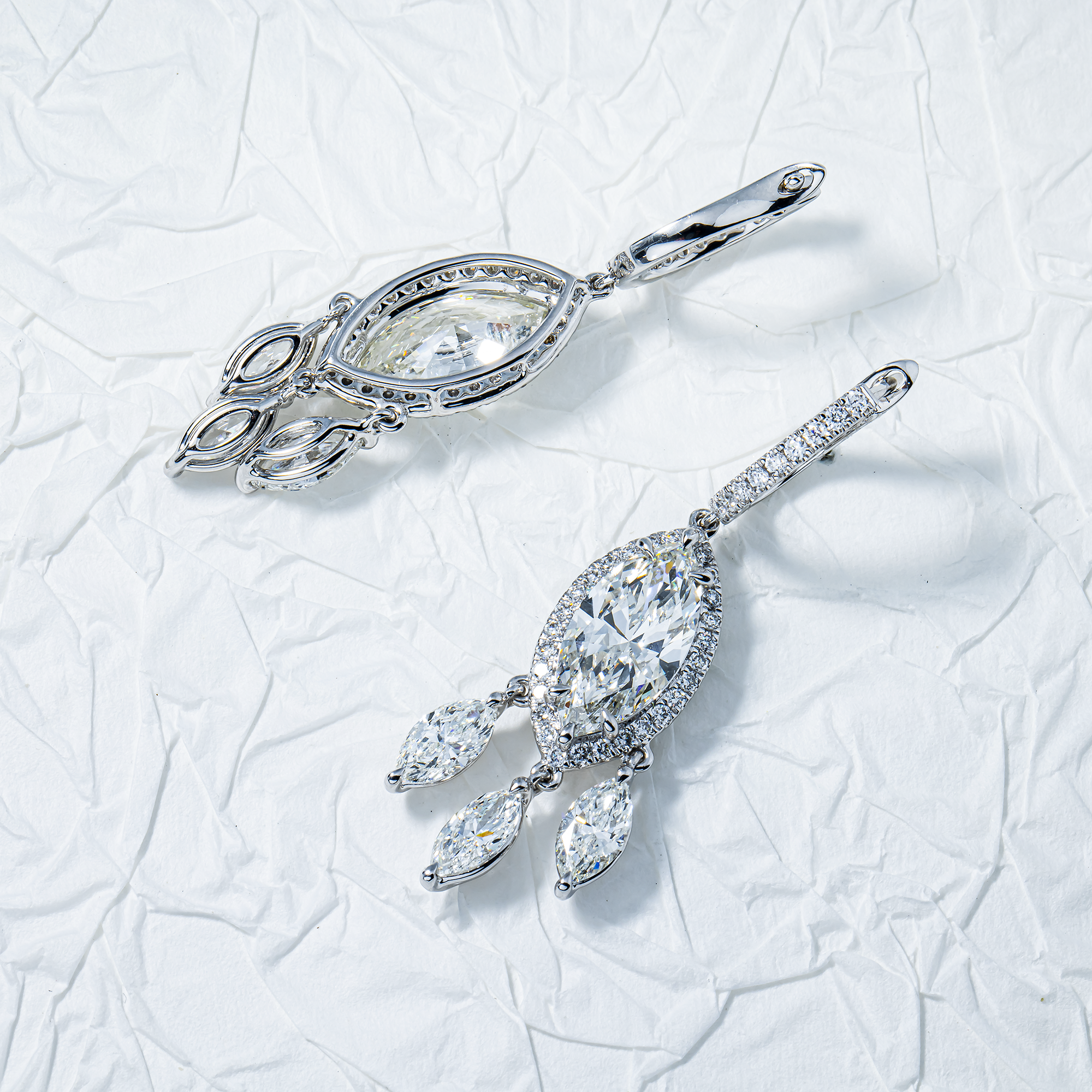 IGI 18K White Gold Round & Marquise Cut Diamond Drop Earrings 9.90ctw