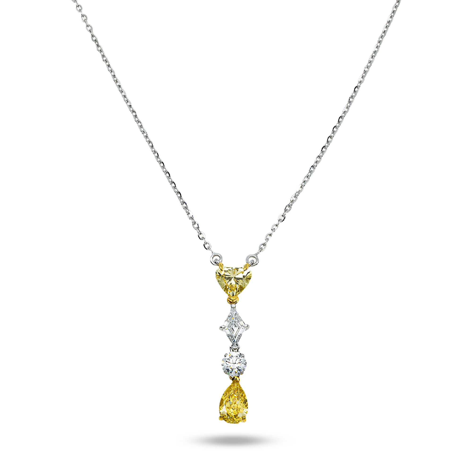14K White Gold Fancy Yellow & White Diamond Drop Necklace 2.61ct