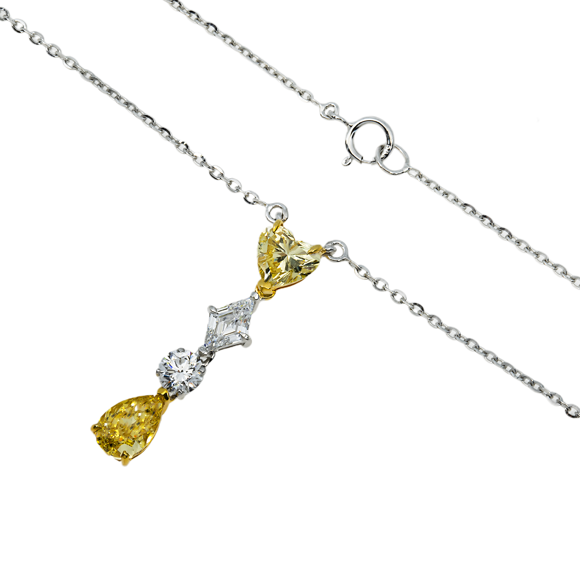 14K White Gold Fancy Yellow & White Diamond Drop Necklace 2.61ct