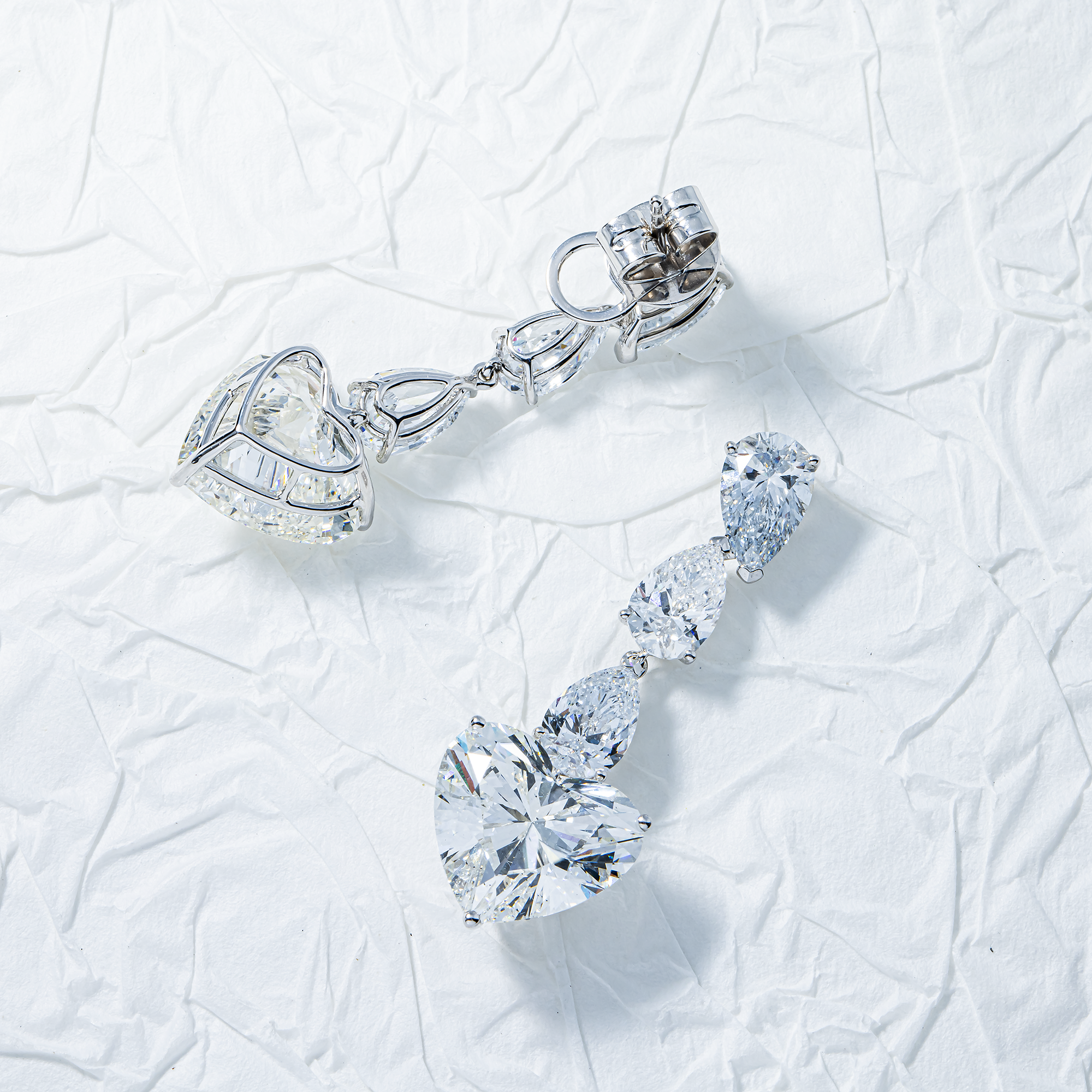 IGI 18K White Gold Pear & Heart Cut Diamond Drop Earrings 14.72ctw