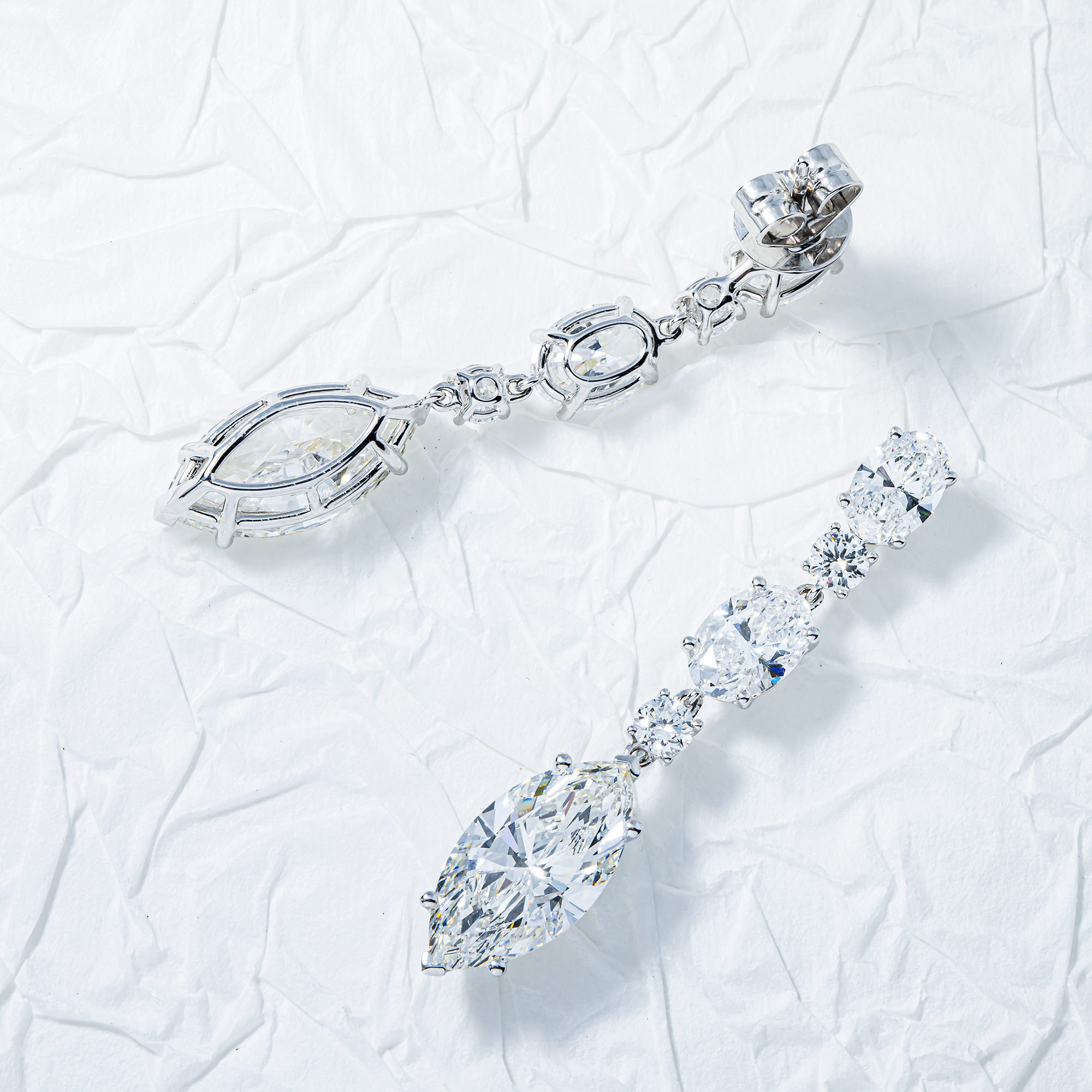 IGI 18K White Gold Multi Cut Diamond Drop Earrings 9.58ctw