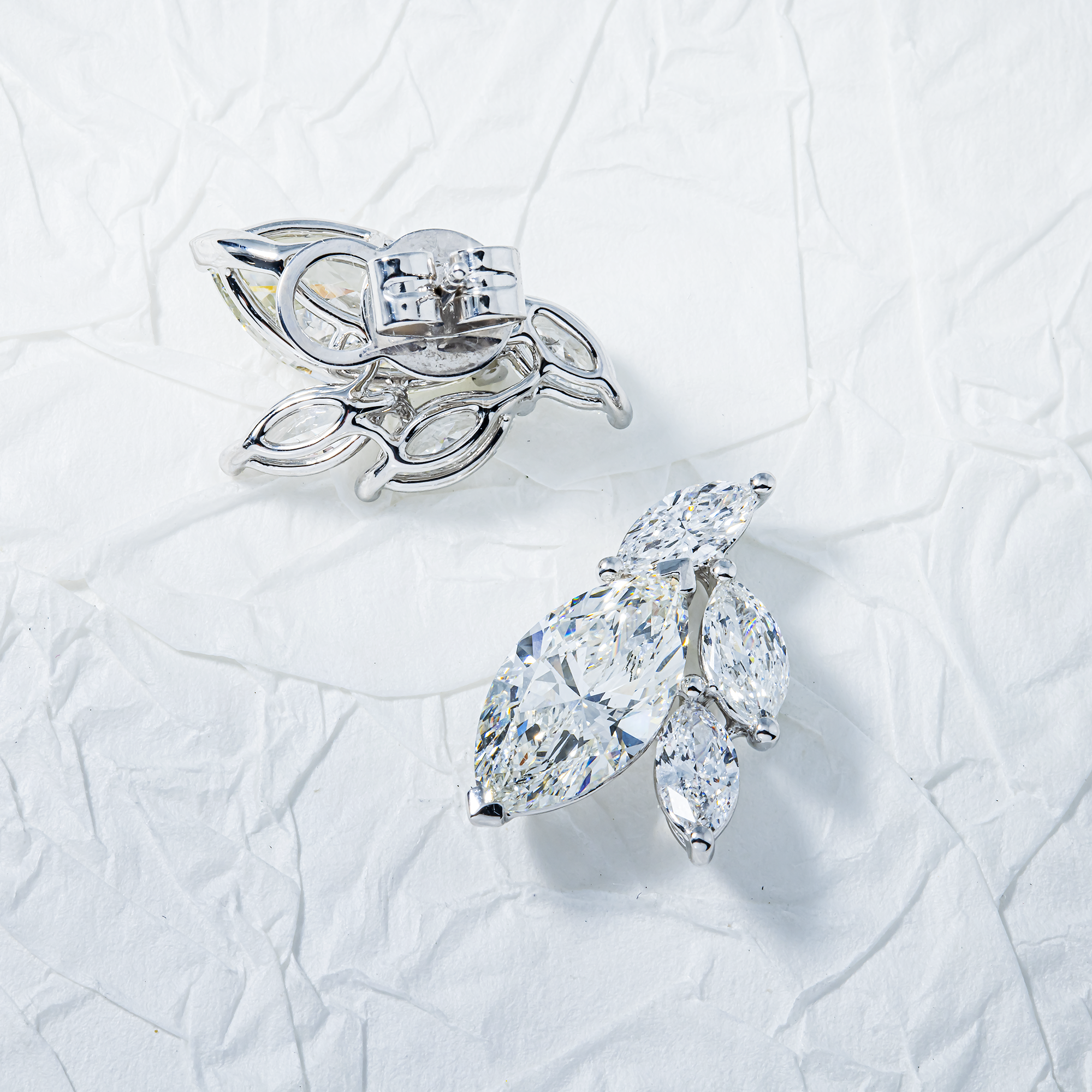 IGI 18K White Gold Marquise Cut Diamond Stud Earrings 6.38ctw