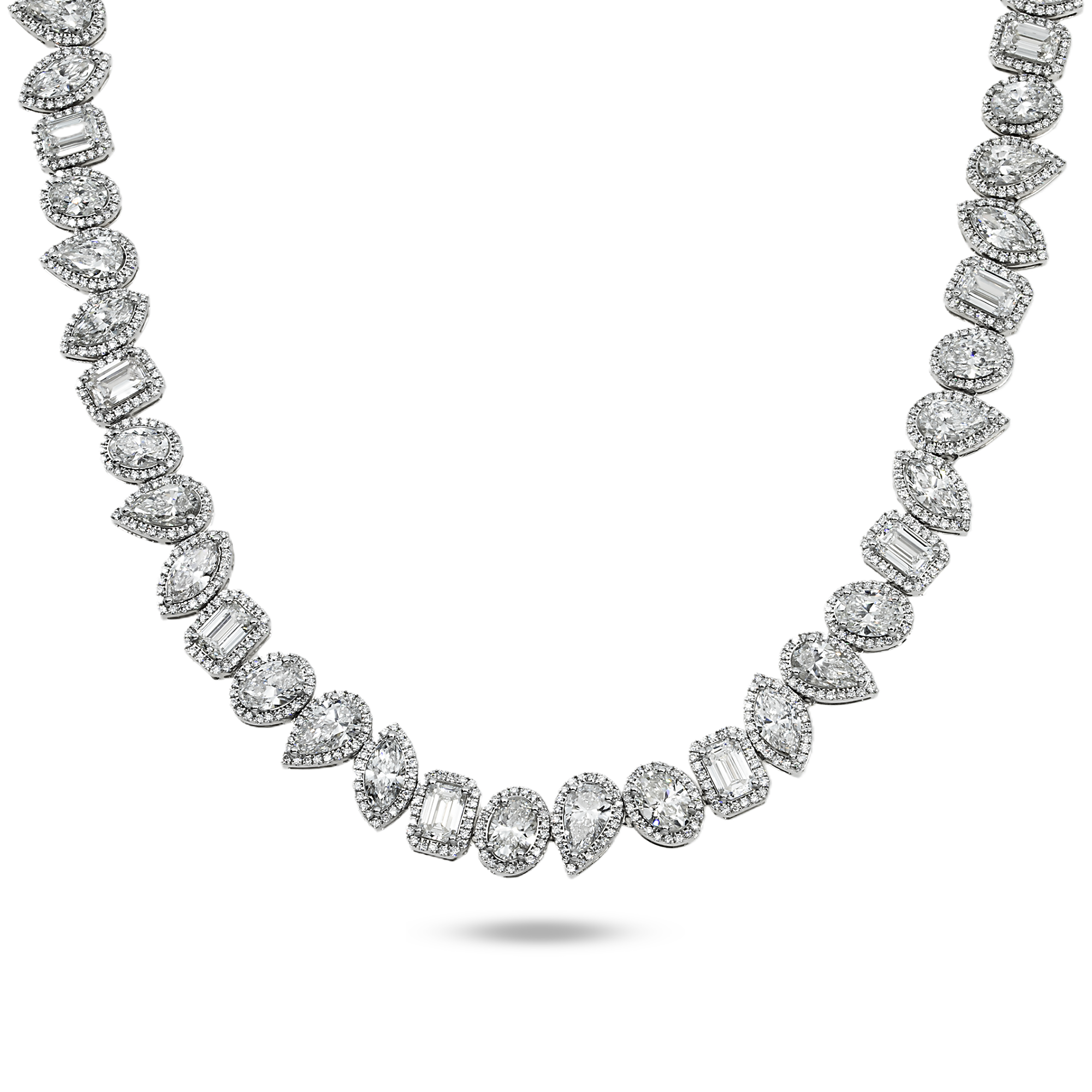 14K White Gold Multi Cut Diamond Necklace 43.34ct