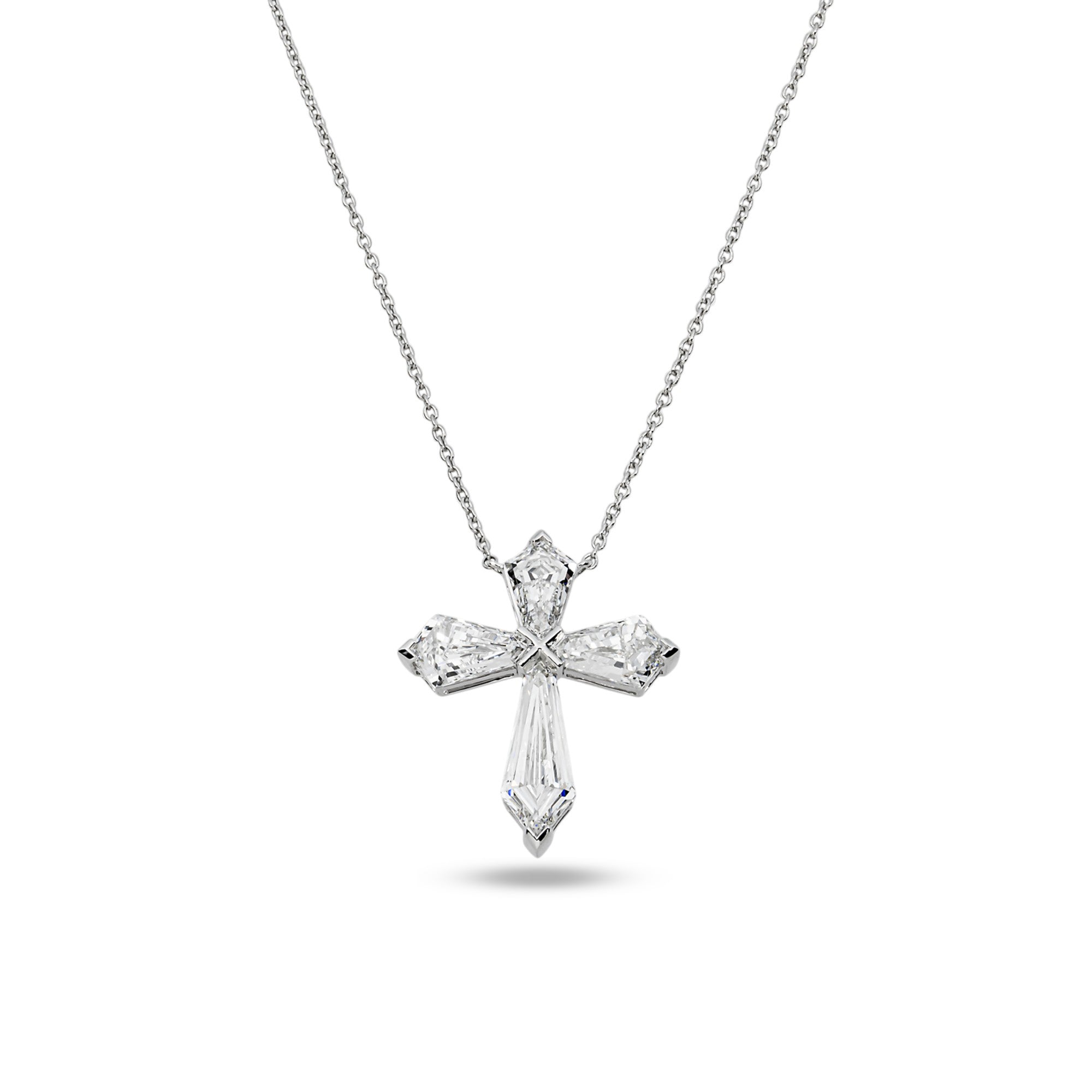 14K White Gold Diamond Cross Pendant & Chain Necklace 3.11ct