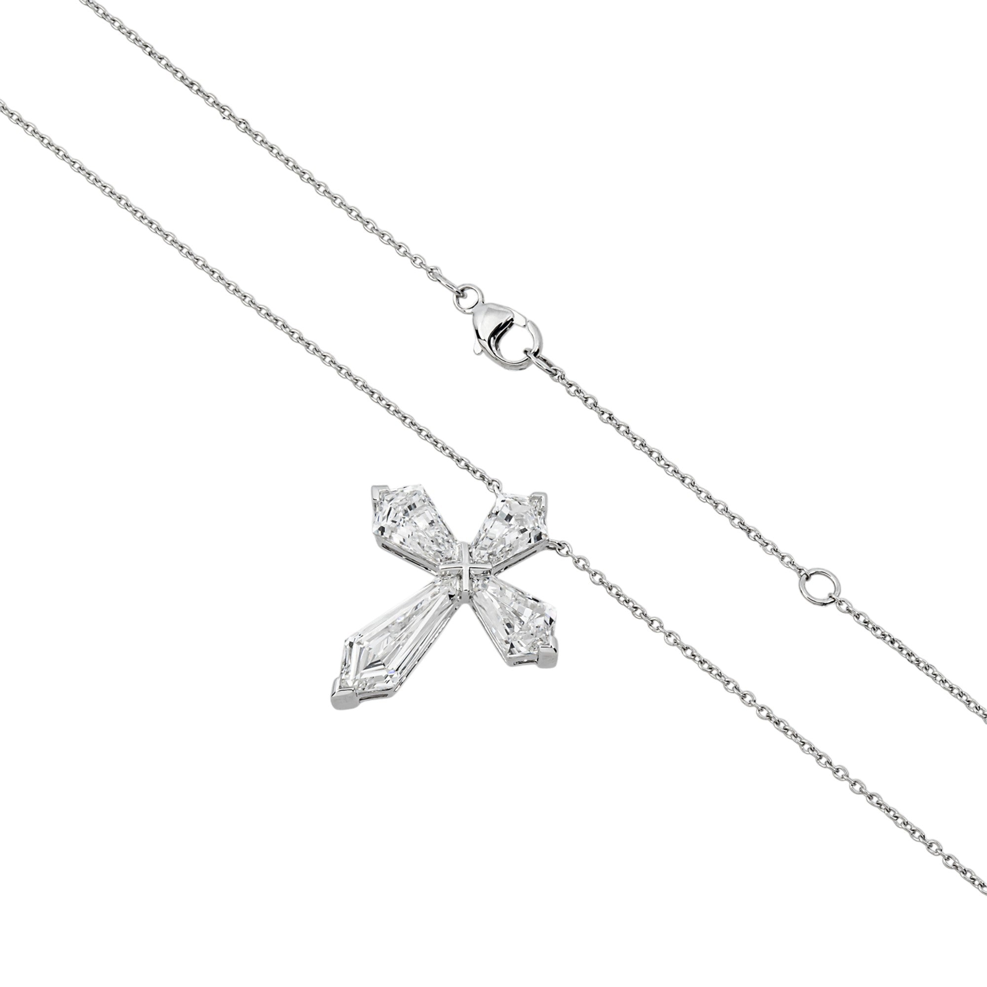 14K White Gold Diamond Cross Pendant & Chain Necklace 3.11ct
