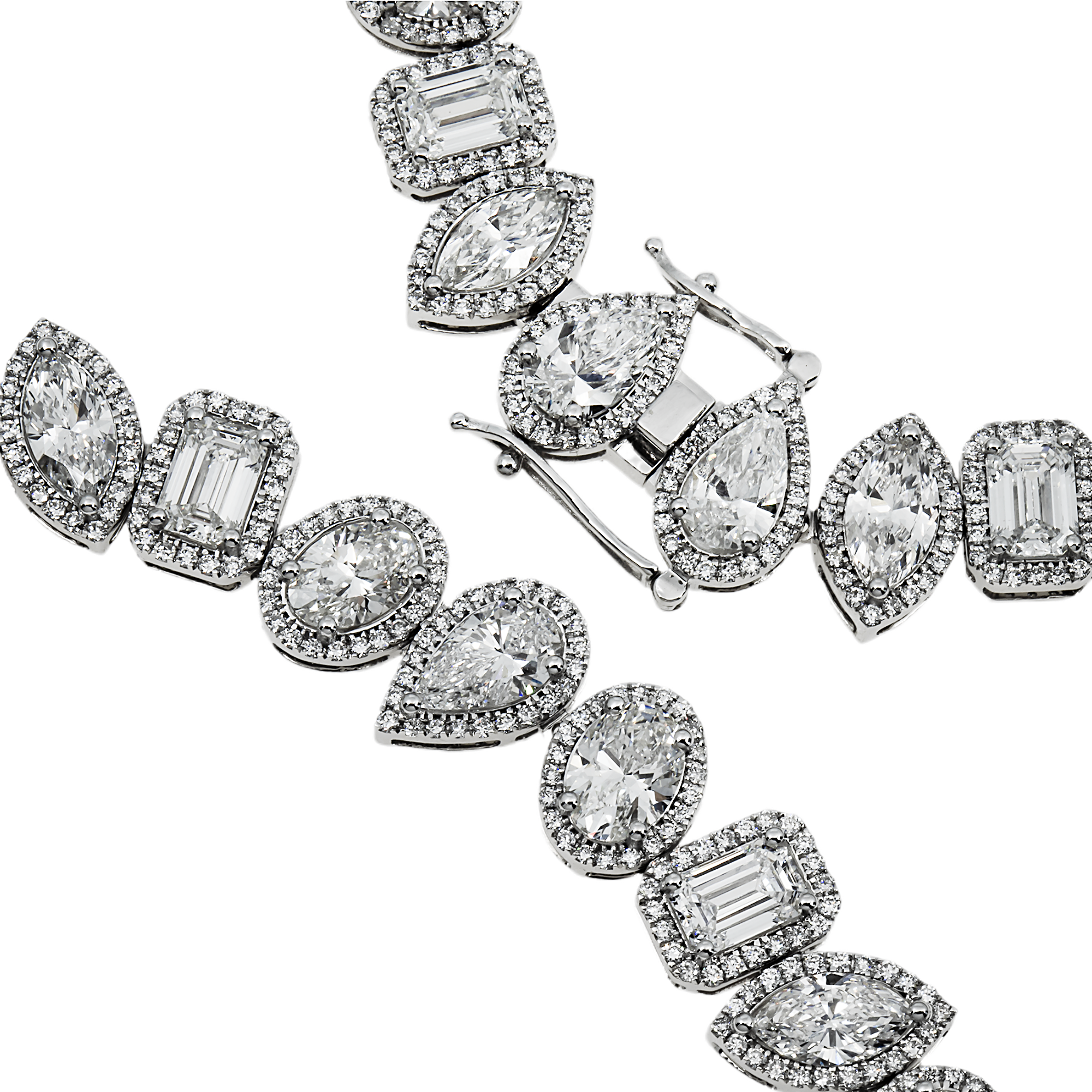 14K White Gold Multi Cut Diamond Necklace 43.34ct