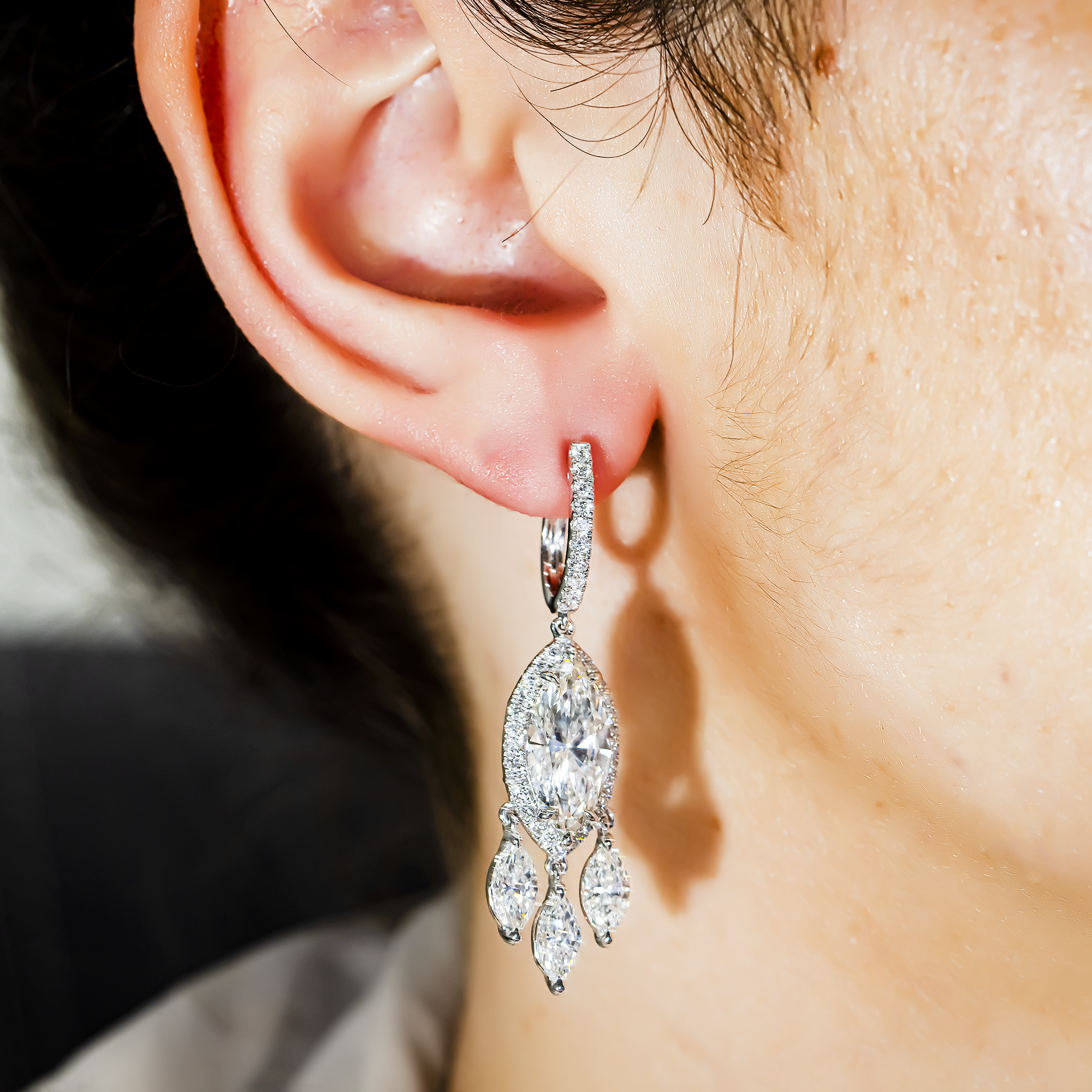 IGI 18K White Gold Round & Marquise Cut Diamond Drop Earrings 9.90ctw