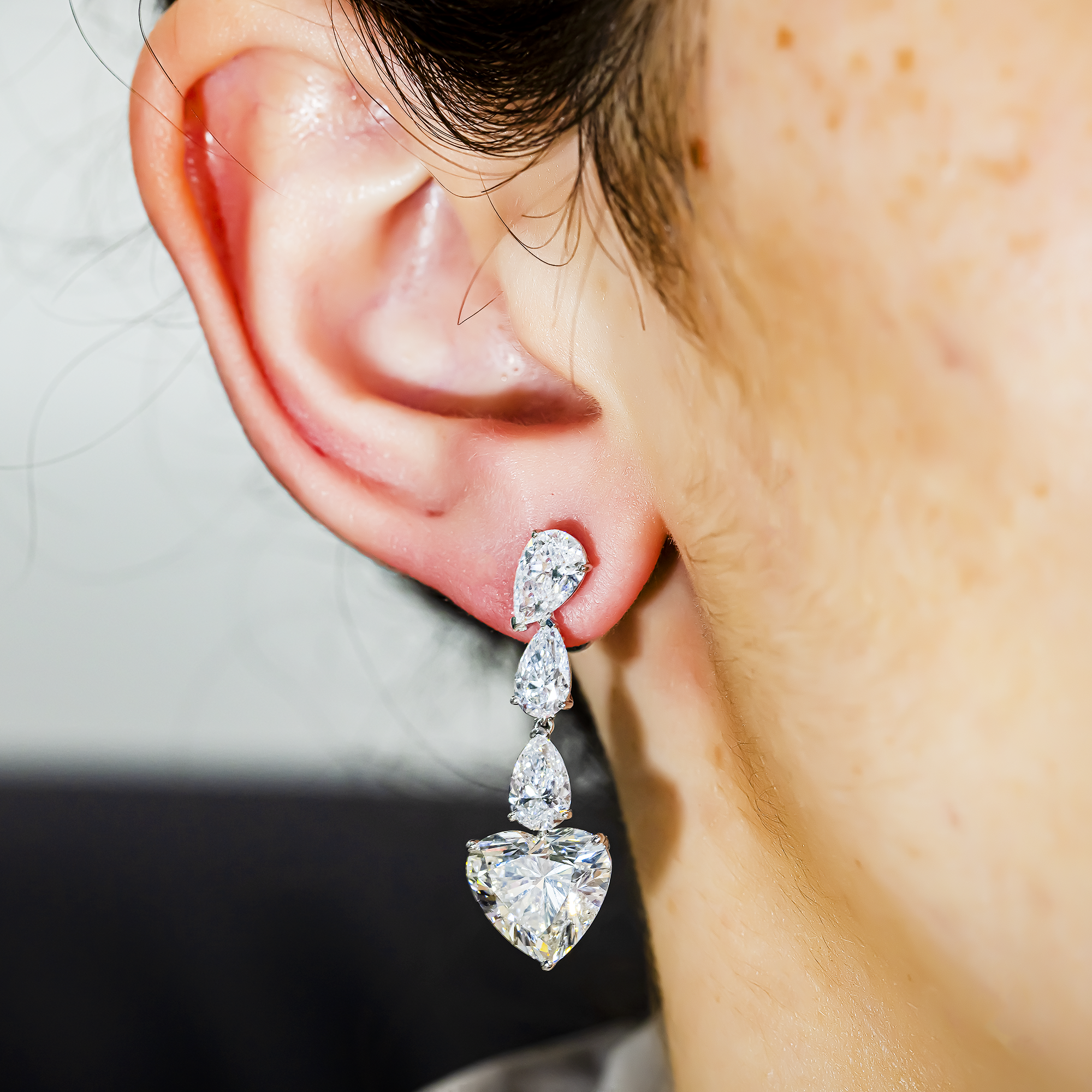 IGI 18K White Gold Pear & Heart Cut Diamond Drop Earrings 14.72ctw