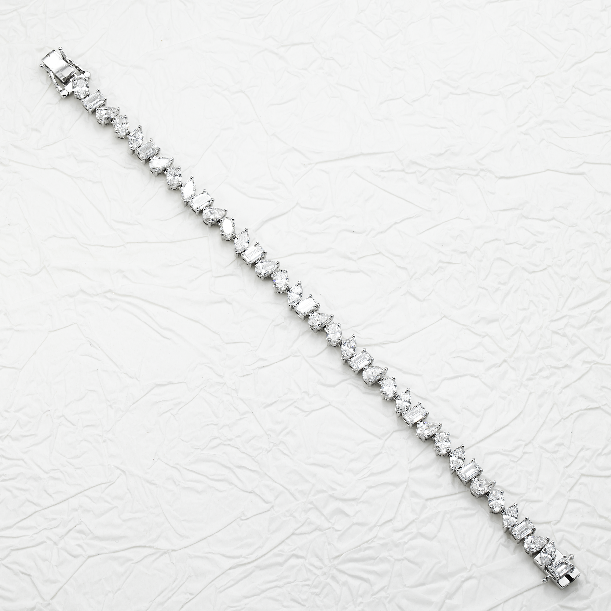 14K White Gold Multi Cut Diamond Bracelet 11.86ct