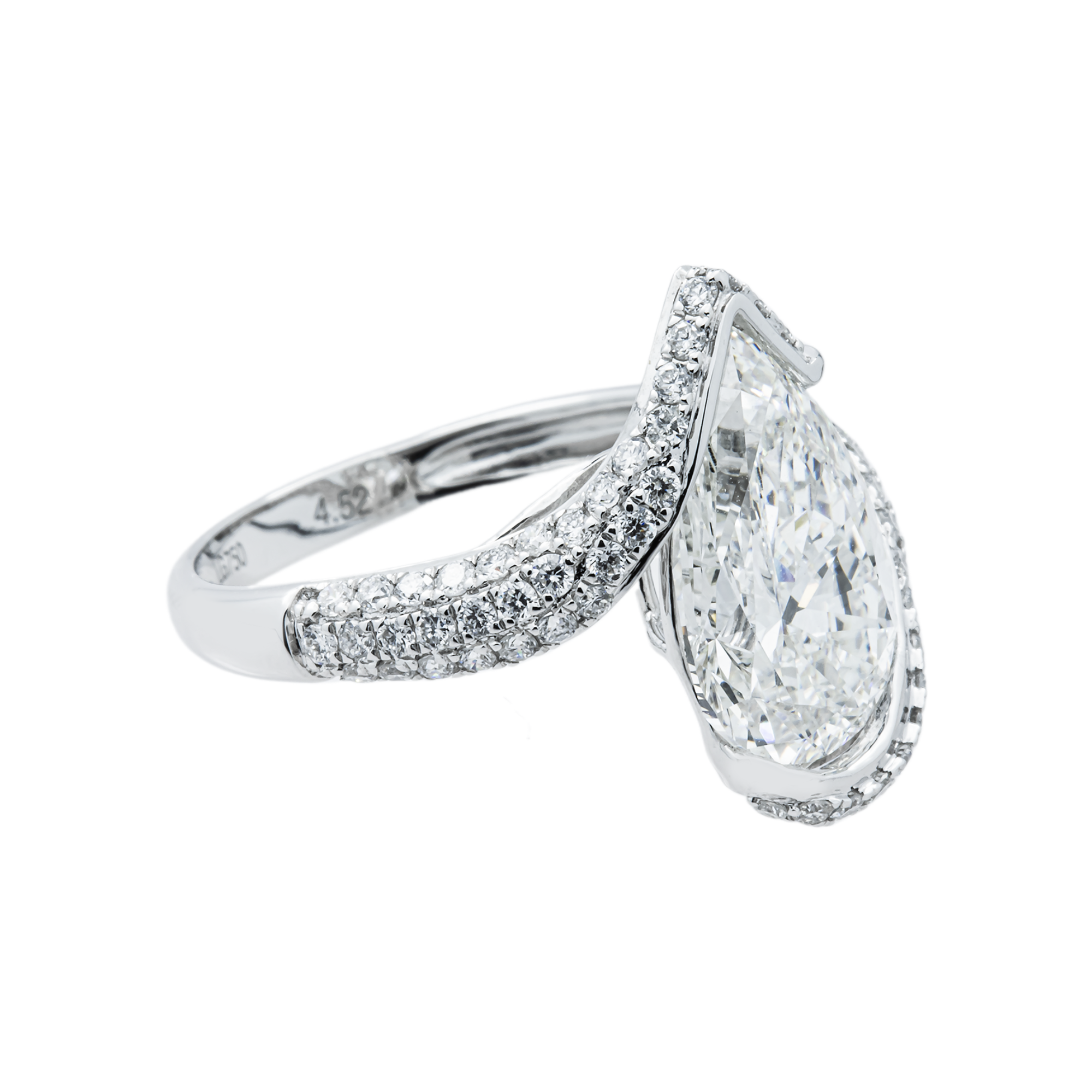 18K White Gold 3.93ct Pear Diamond Engagement Ring 4.58ctw
