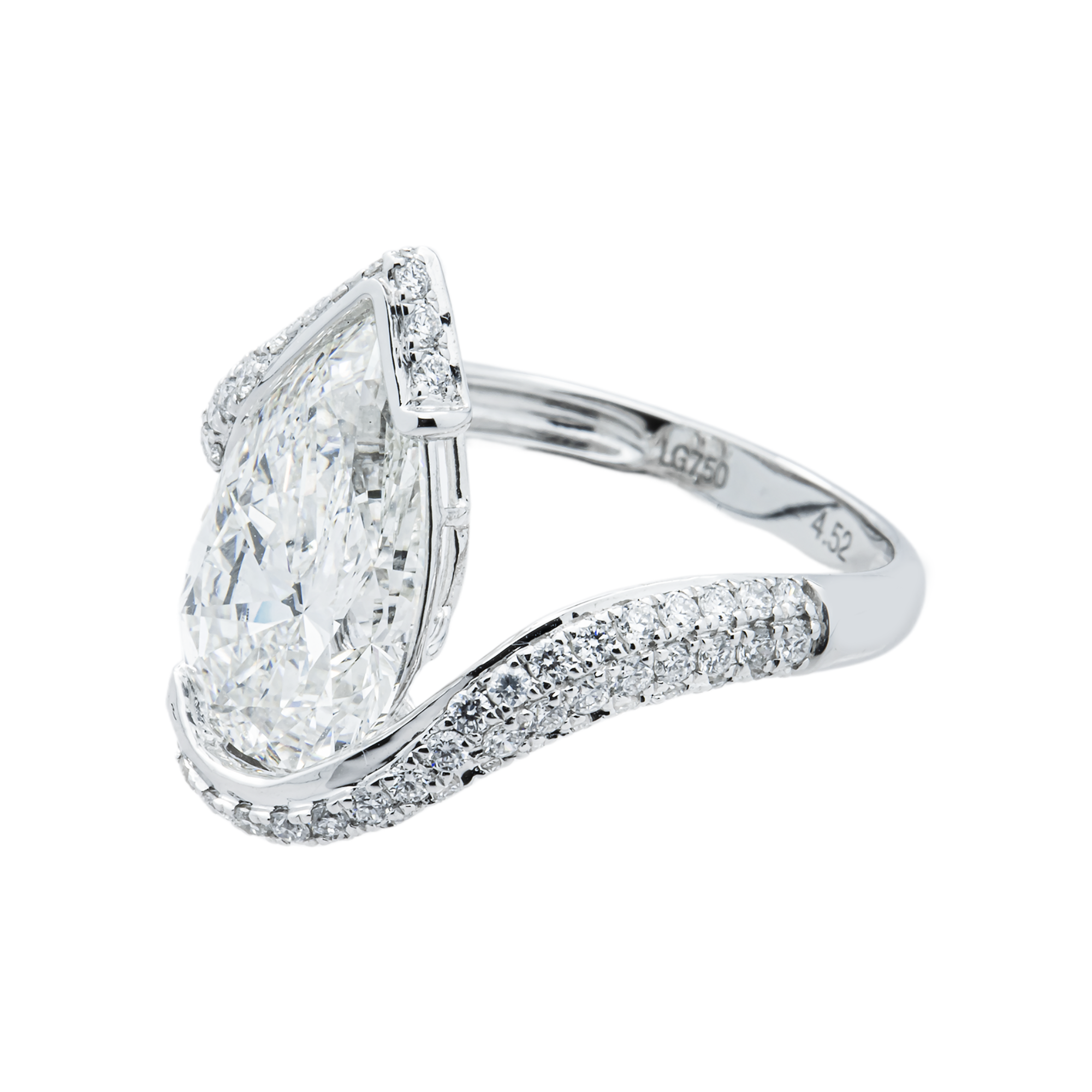 18K White Gold 3.93ct Pear Diamond Engagement Ring 4.58ctw