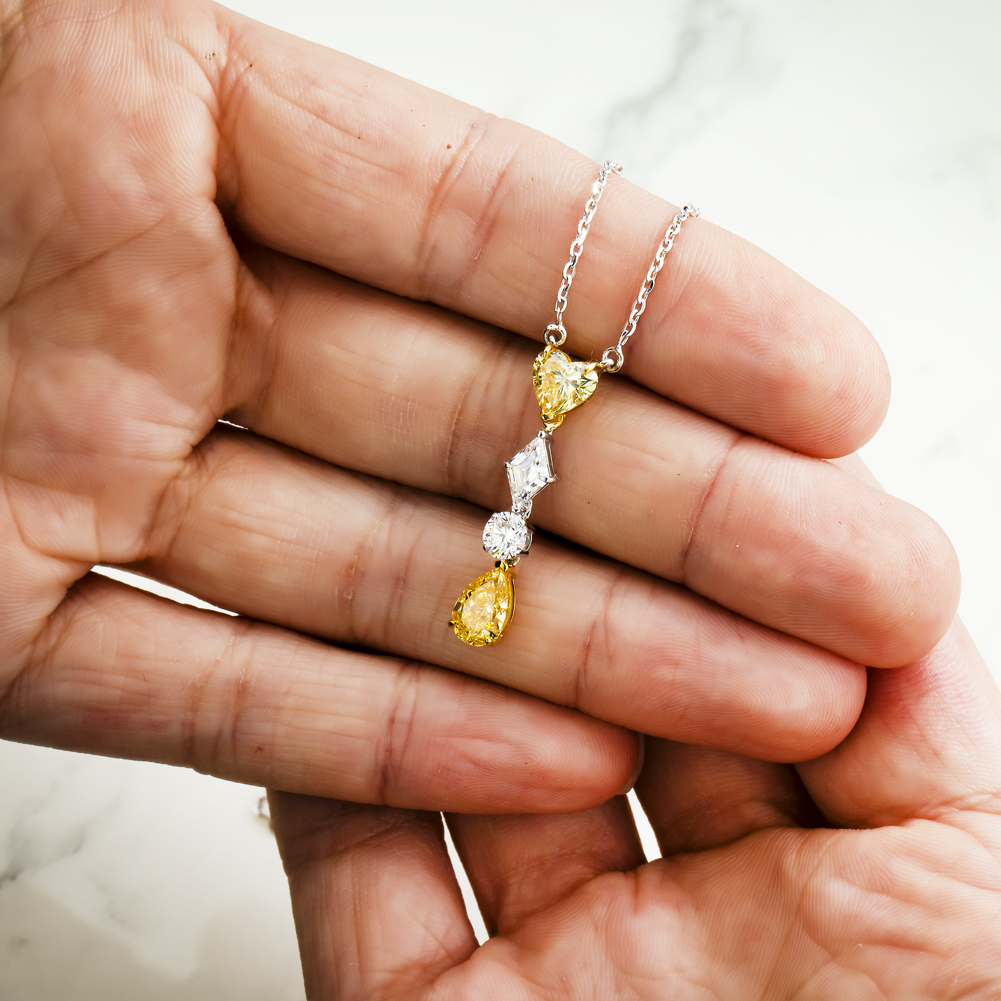 14K White Gold Fancy Yellow & White Diamond Drop Necklace 2.61ct