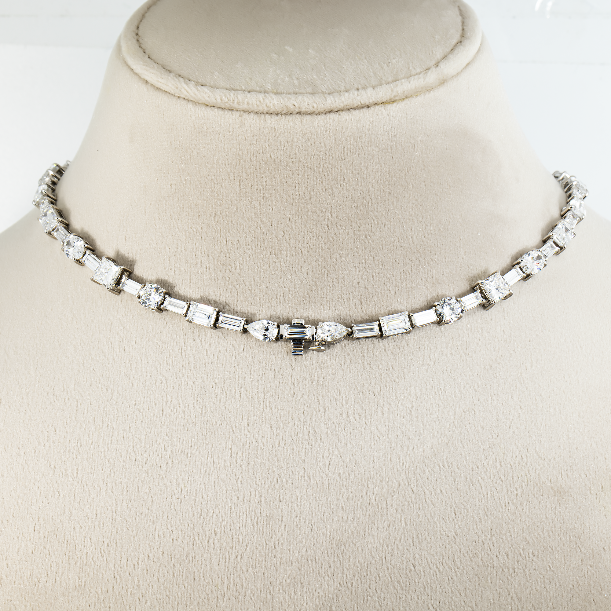 14K White Gold Multi Cut Diamond Goddess Drop Necklace 47.55ct (matching set)