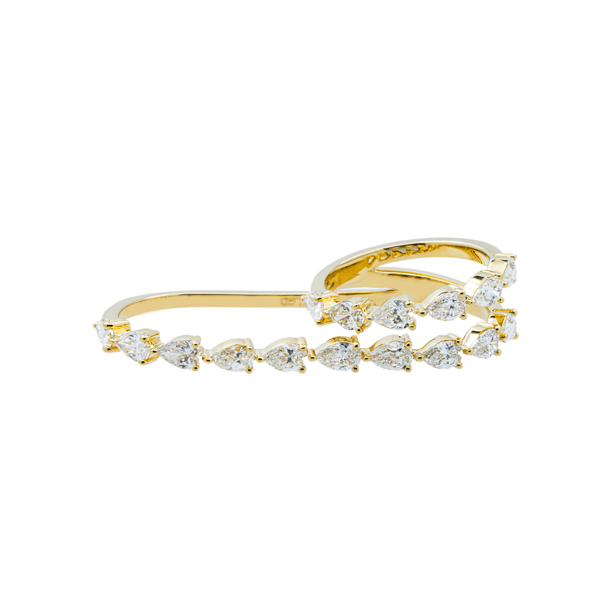 14K Yellow Gold Pear Cut Diamond Two Finger Wrap Ring 2.65ct