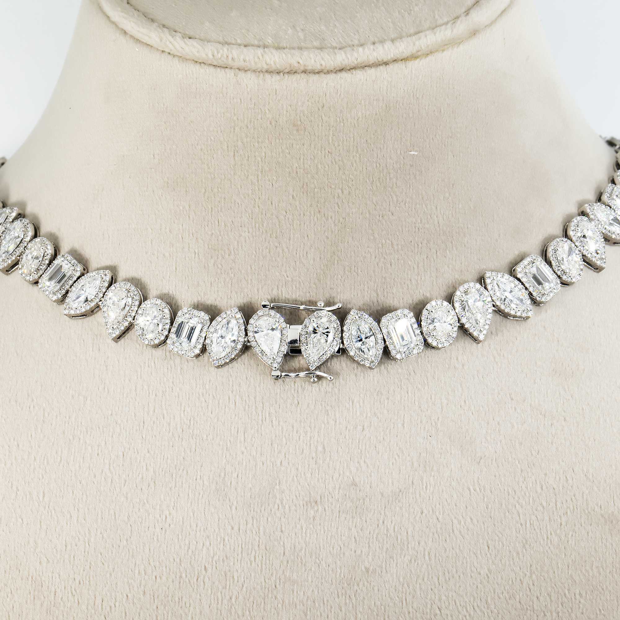 14K White Gold Multi Cut Diamond Necklace 43.34ct