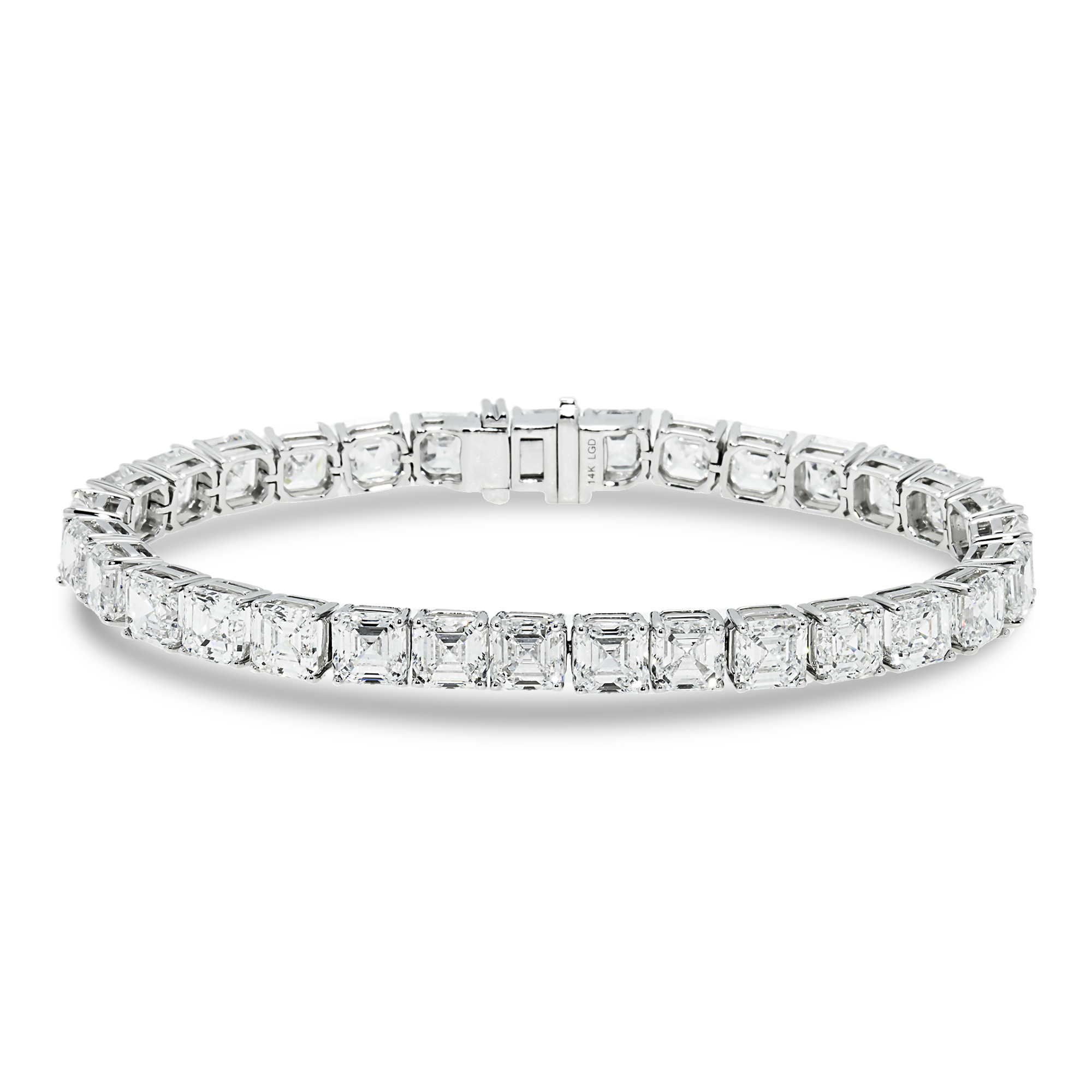 14K White Gold Asscher Cut Diamond Tennis Bracelet 32.90ct