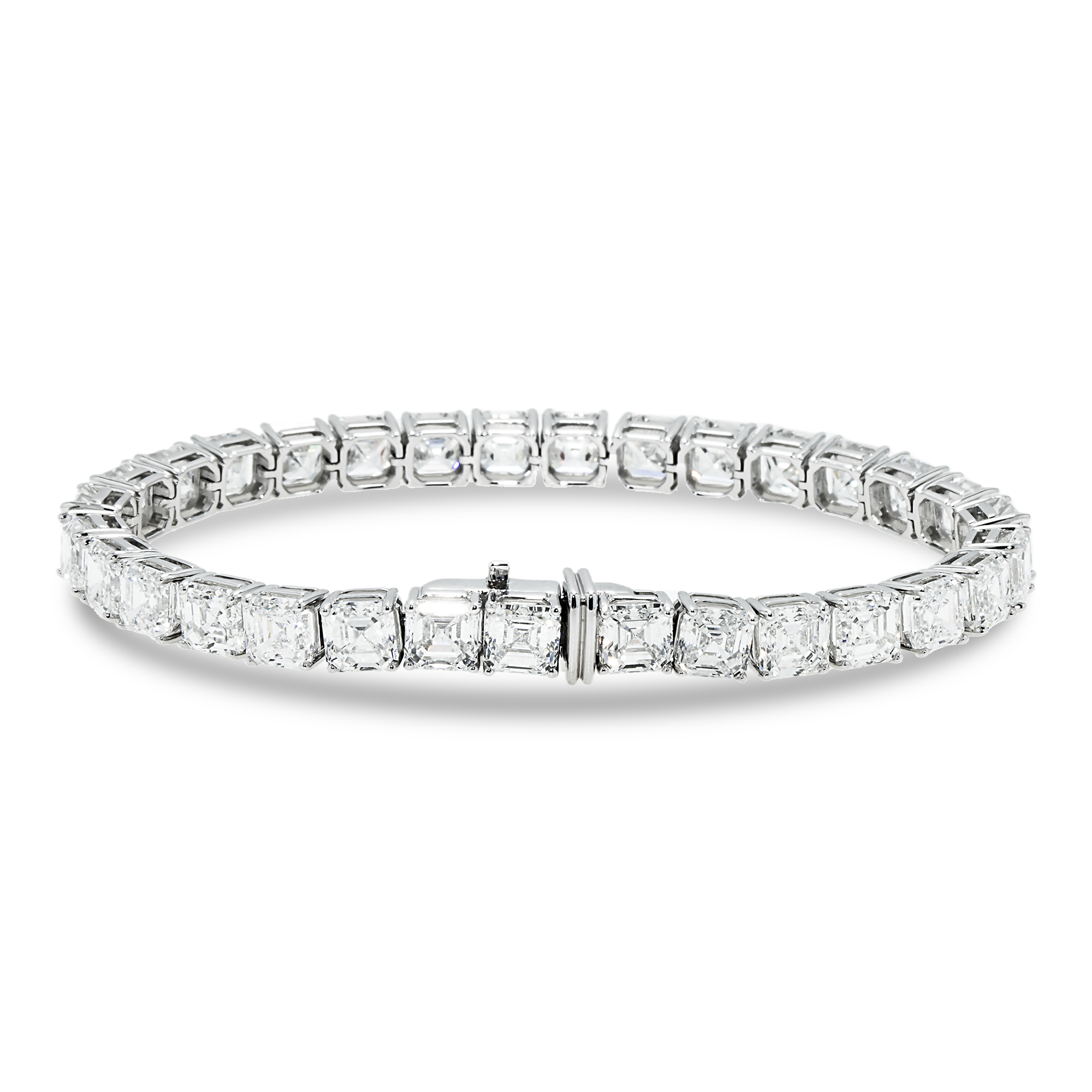 14K White Gold Asscher Cut Diamond Tennis Bracelet 32.90ct