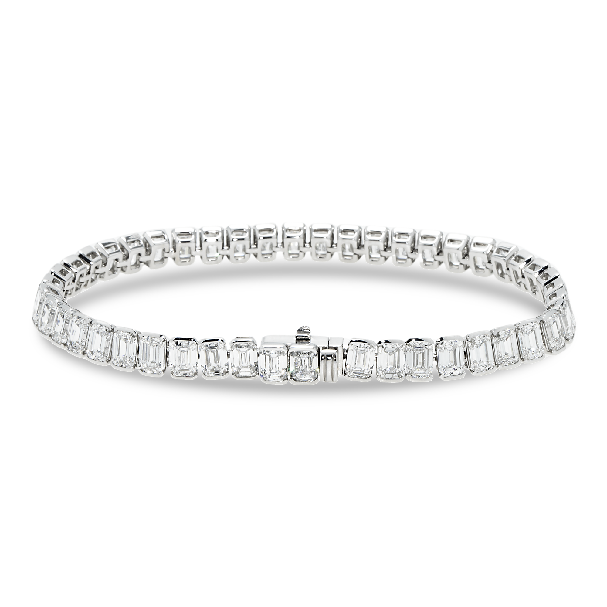 18K White Gold Channel Set Emerald Cut Diamond Tennis Bracelet 15.82ct