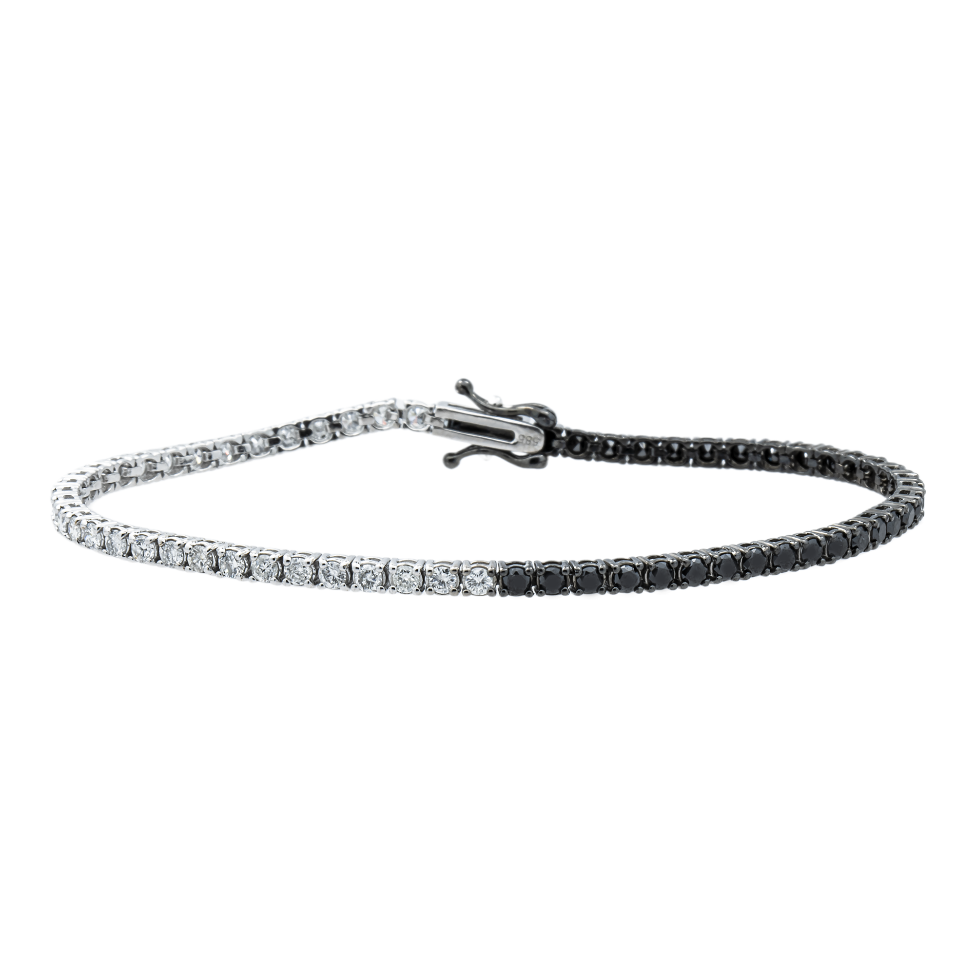 14K White & Black Gold White & Black Round Diamond Tennis Bracelet 2.90ct