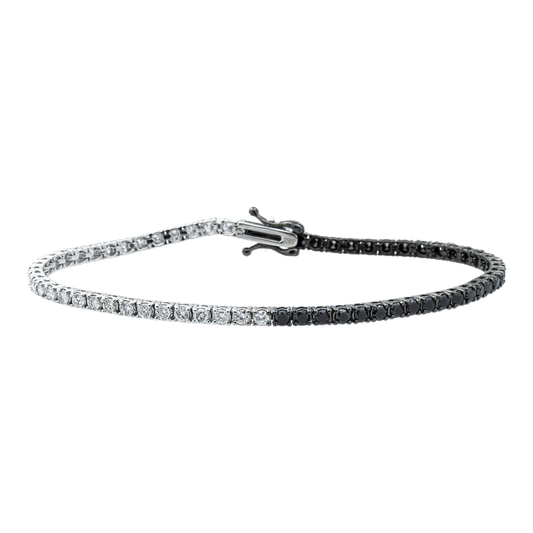 14K White & Black Gold White & Black Round Diamond Tennis Bracelet 2.90ct