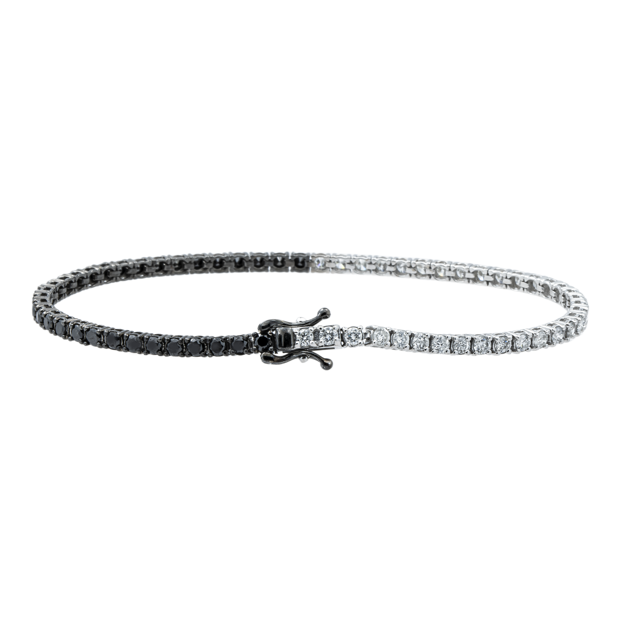 14K White & Black Gold White & Black Round Diamond Tennis Bracelet 2.90ct