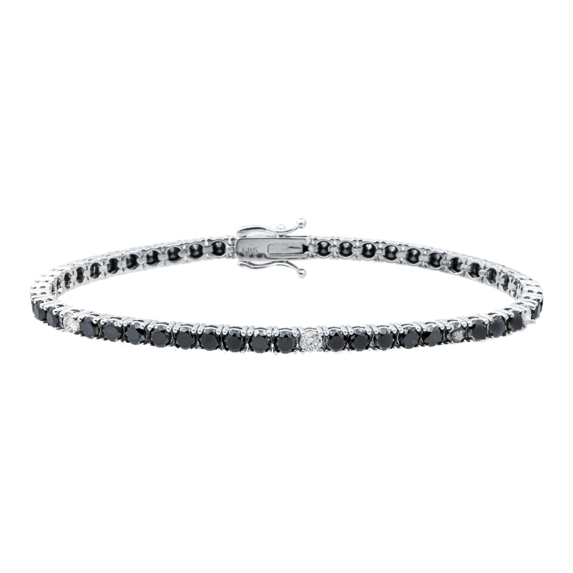 14K White Gold White & Black Round Diamond Tennis Bracelet 6.40ct