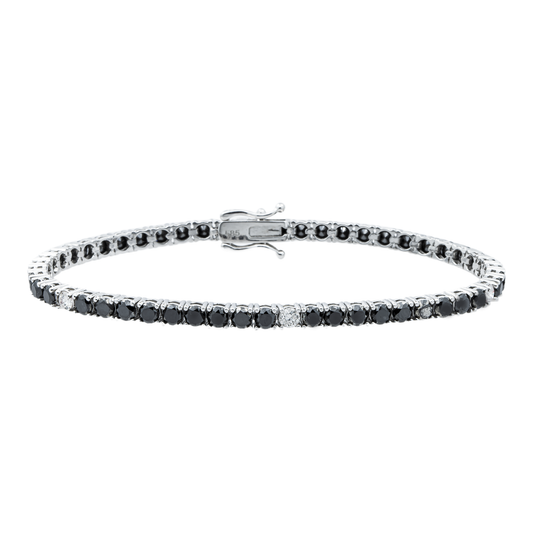14K White Gold White & Black Round Diamond Tennis Bracelet 6.40ct