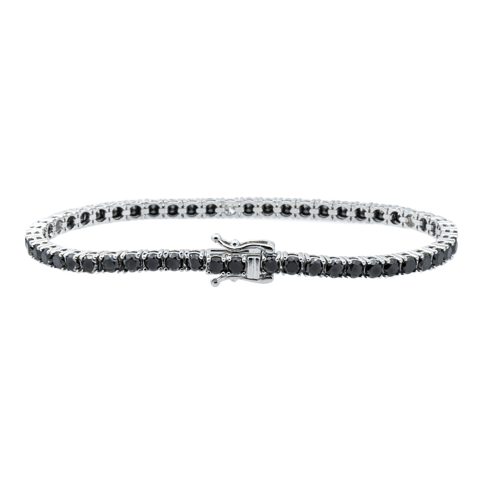 14K White Gold White & Black Round Diamond Tennis Bracelet 6.40ct