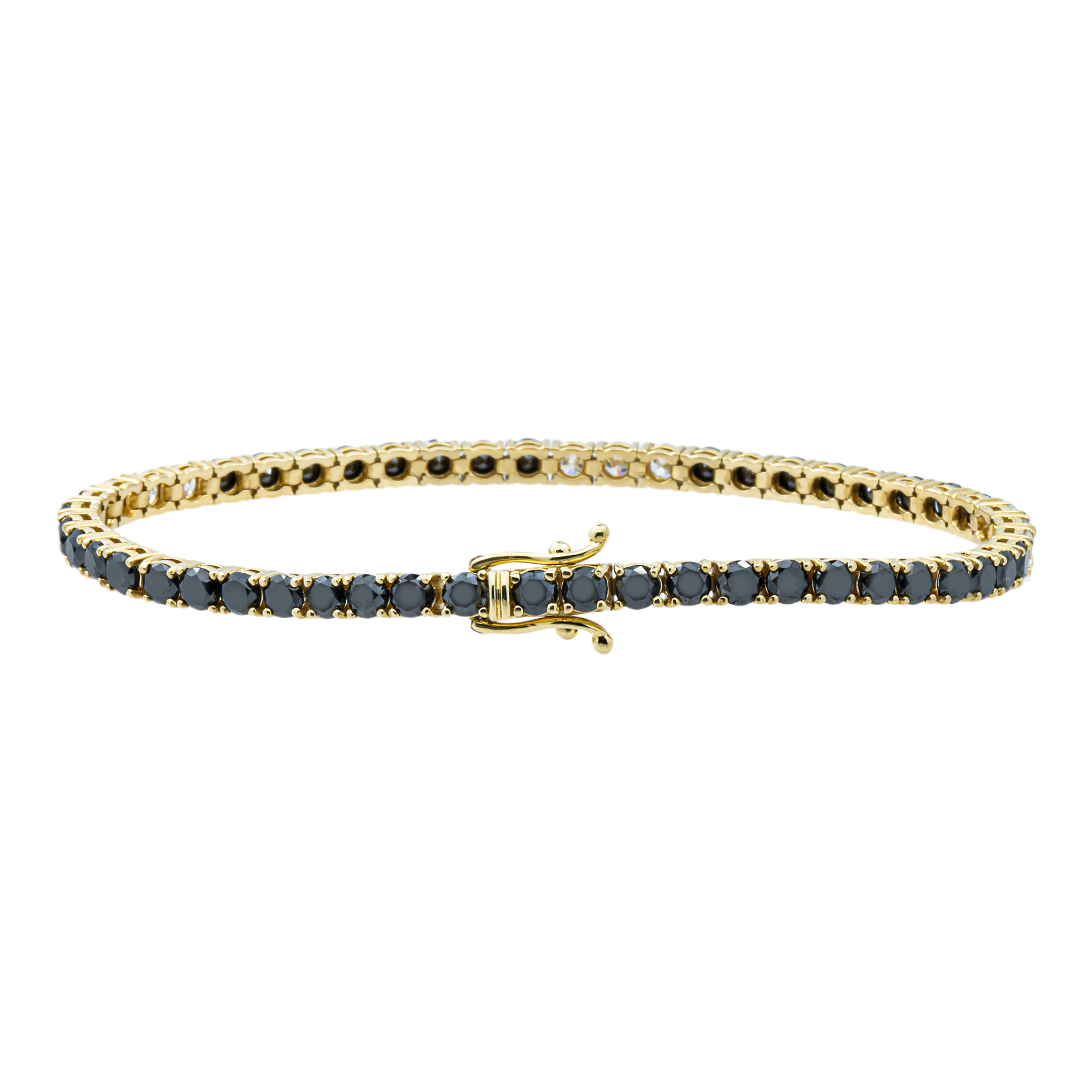 14K Yellow Gold White & Black Round Diamond Tennis Bracelet 7.37ct