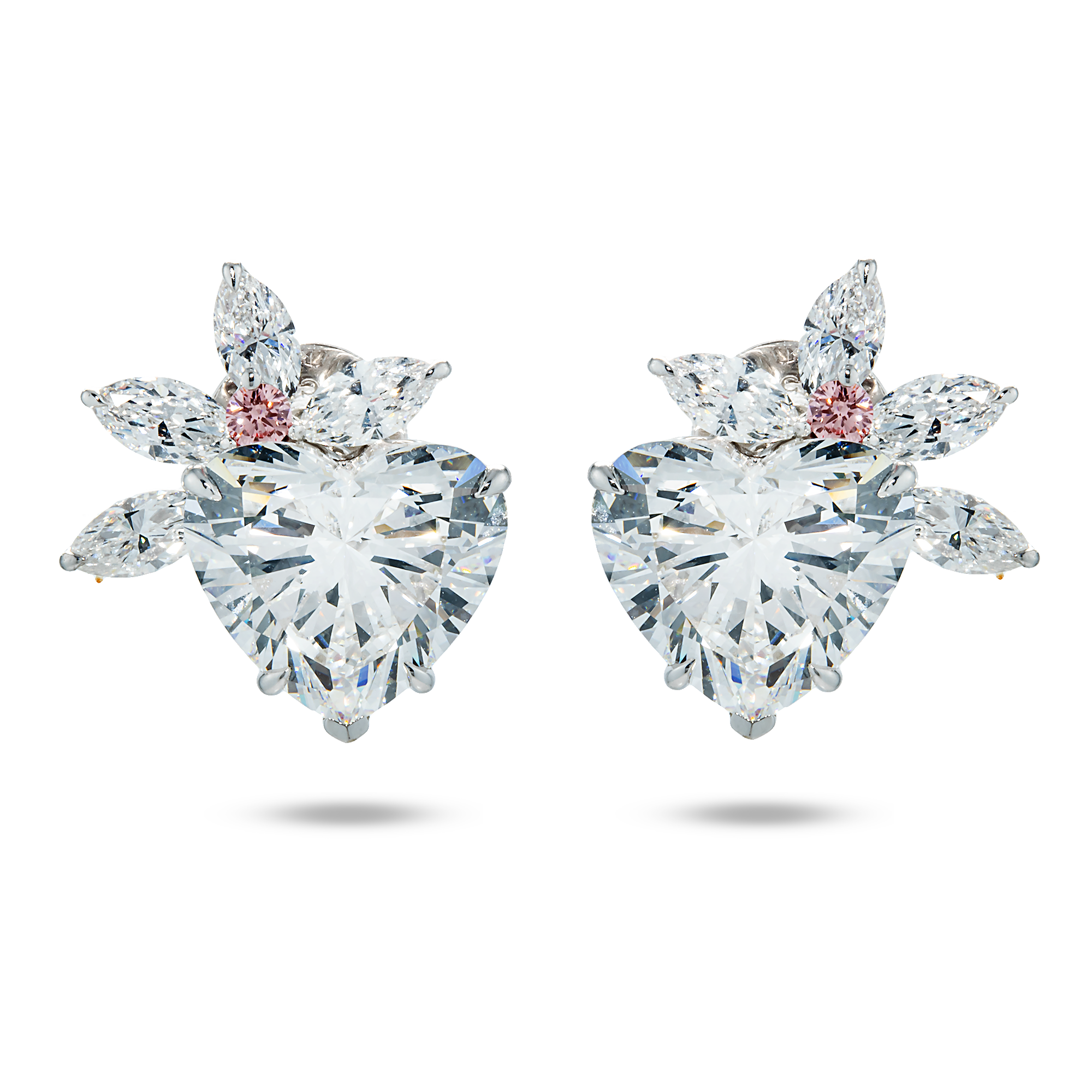 IGI 18K White Gold Love Sprout Heart Cut Diamond Earrings 11.93ctw