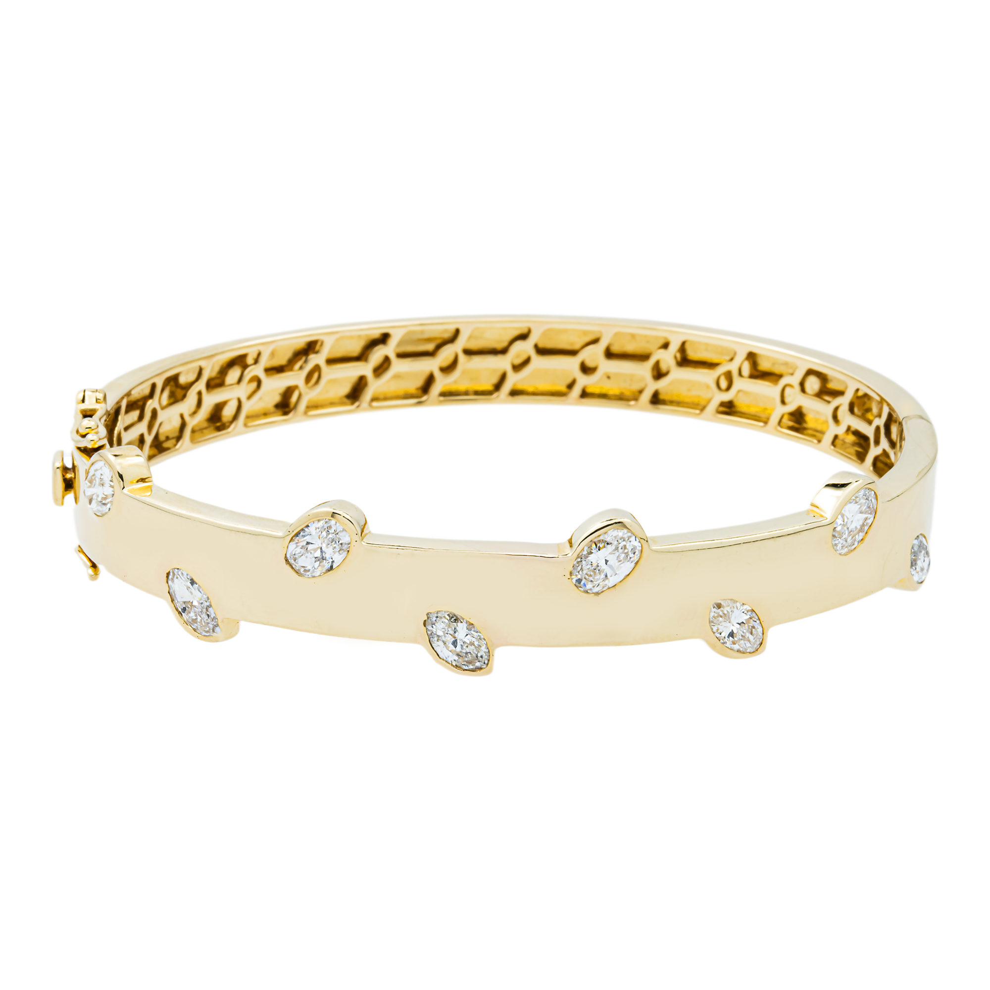 14K Yellow Gold Oval Cut Floating Diamond Bangle Bracelet 2.71ct