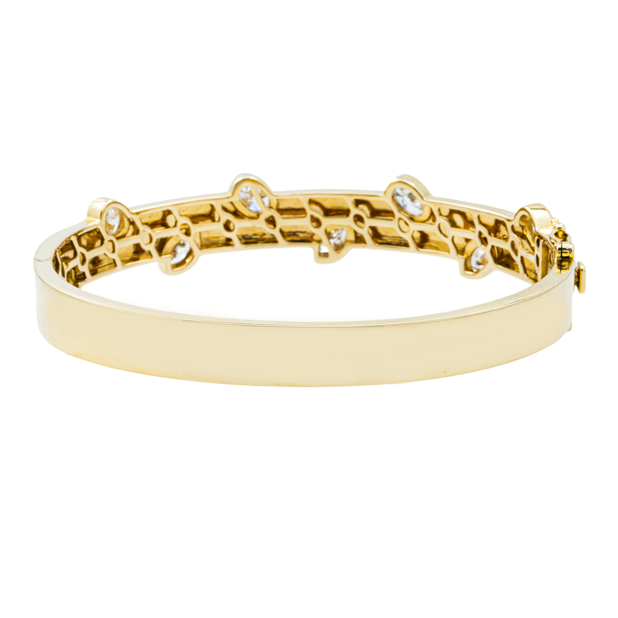 14K Yellow Gold Oval Cut Floating Diamond Bangle Bracelet 2.71ct