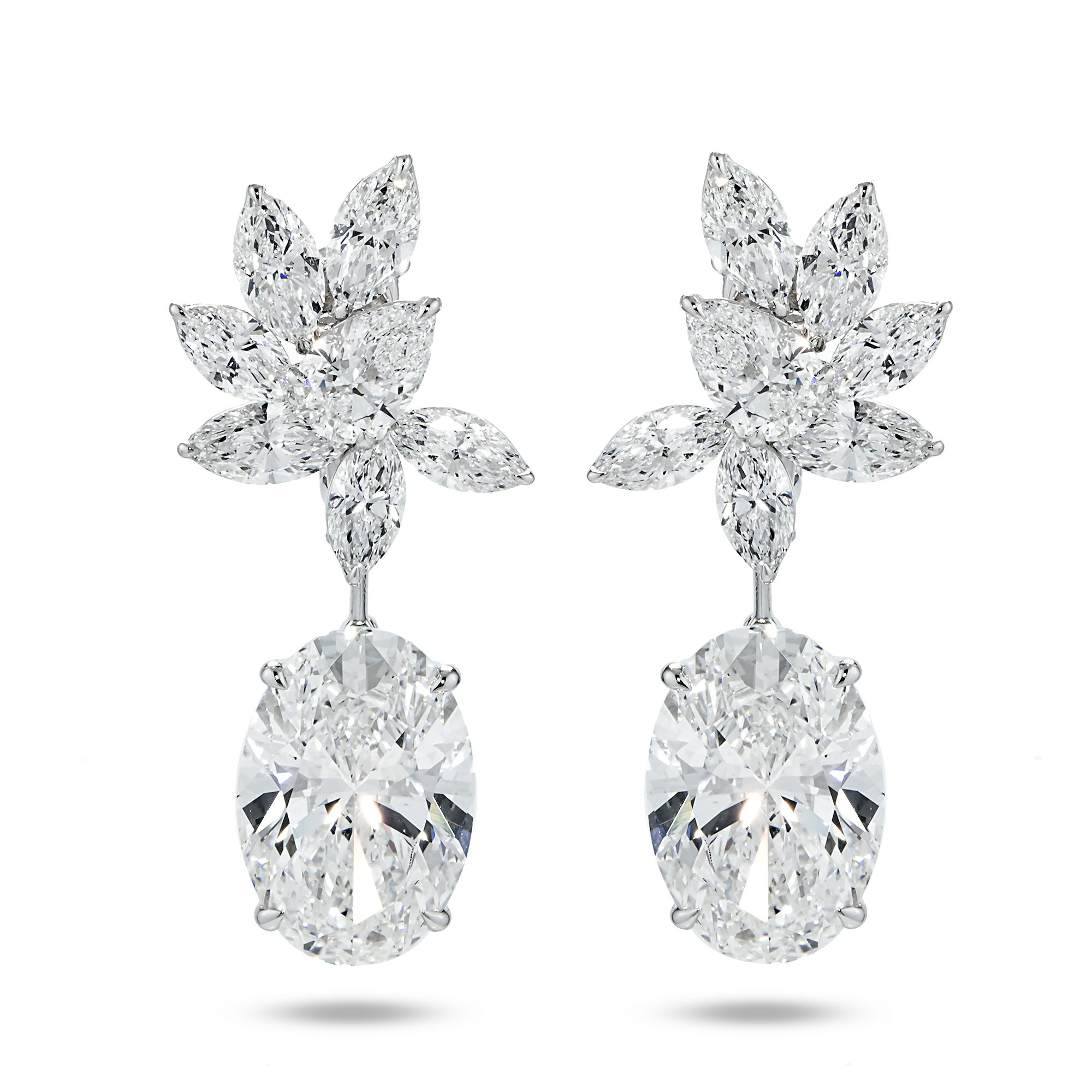 IGI 18K White Gold Oval & Marquise Cut Diamond Drop Earrings 20.30ctw