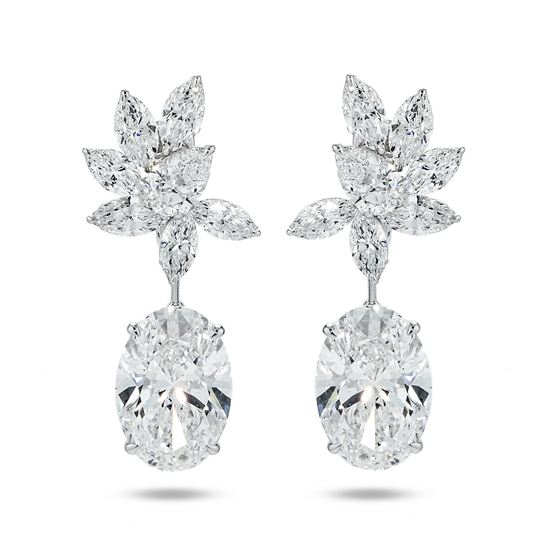 IGI 18K White Gold Oval & Marquise Cut Diamond Drop Earrings 20.30ctw