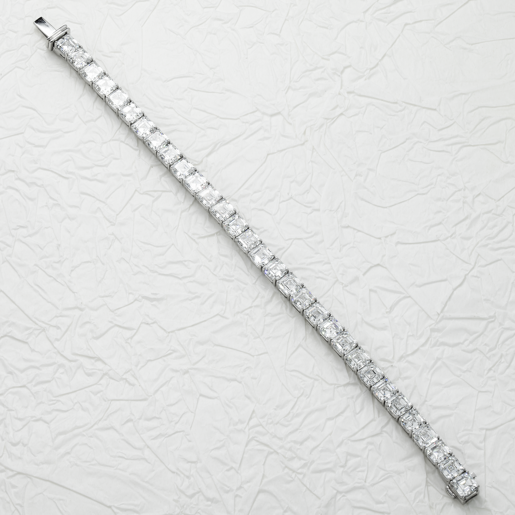 14K White Gold Asscher Cut Diamond Tennis Bracelet 32.90ct