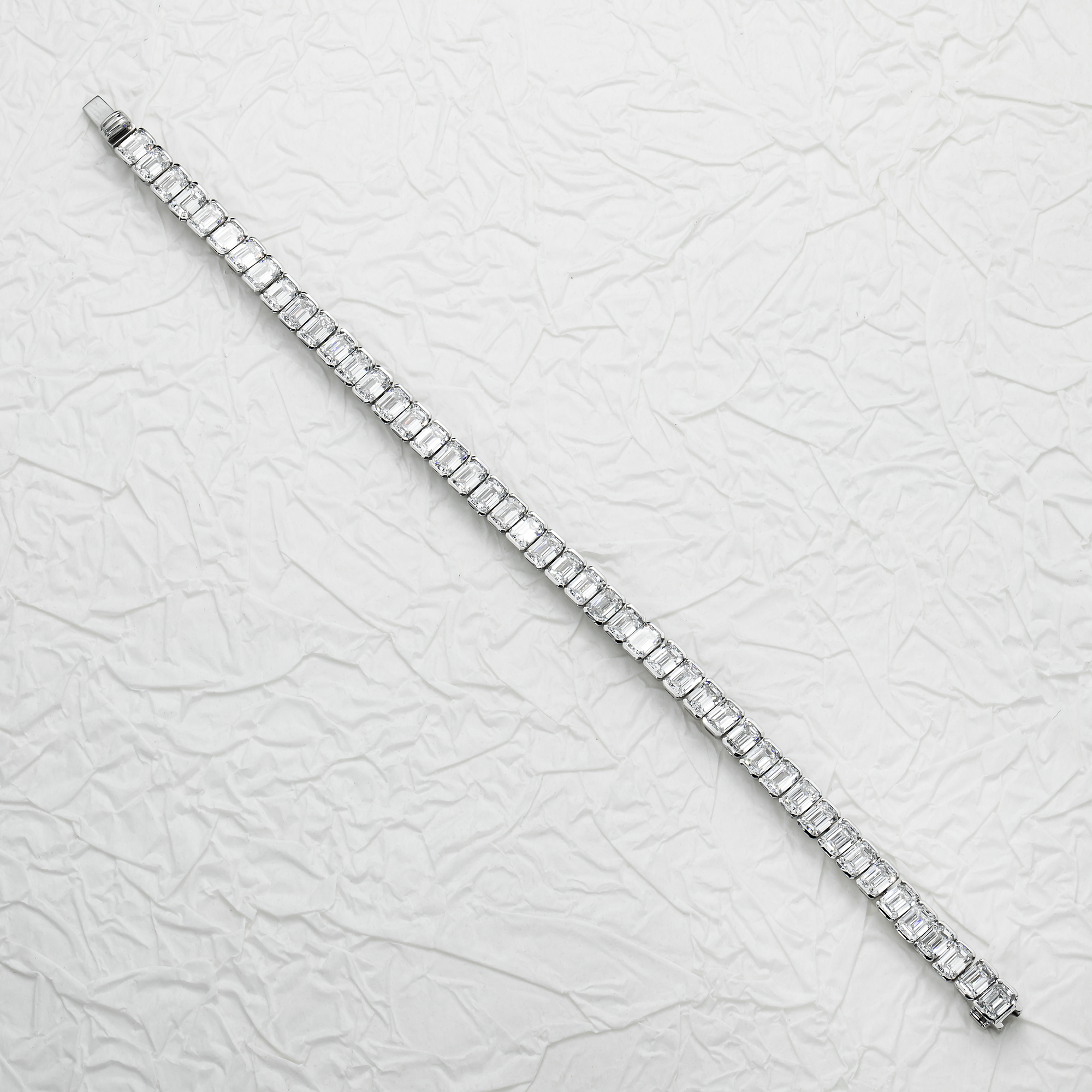 18K White Gold Channel Set Emerald Cut Diamond Tennis Bracelet 15.82ct