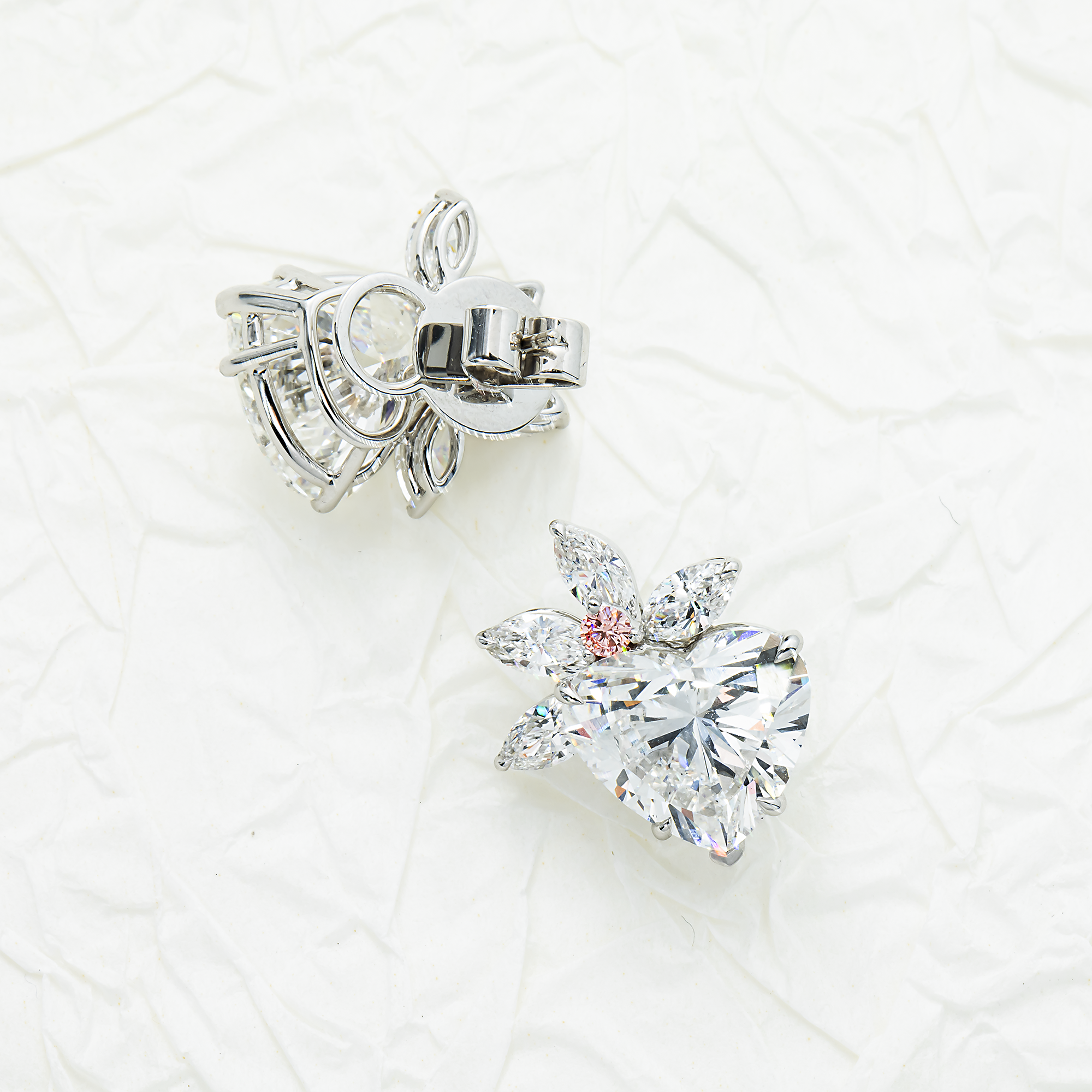 IGI 18K White Gold Love Sprout Heart Cut Diamond Earrings 11.93ctw