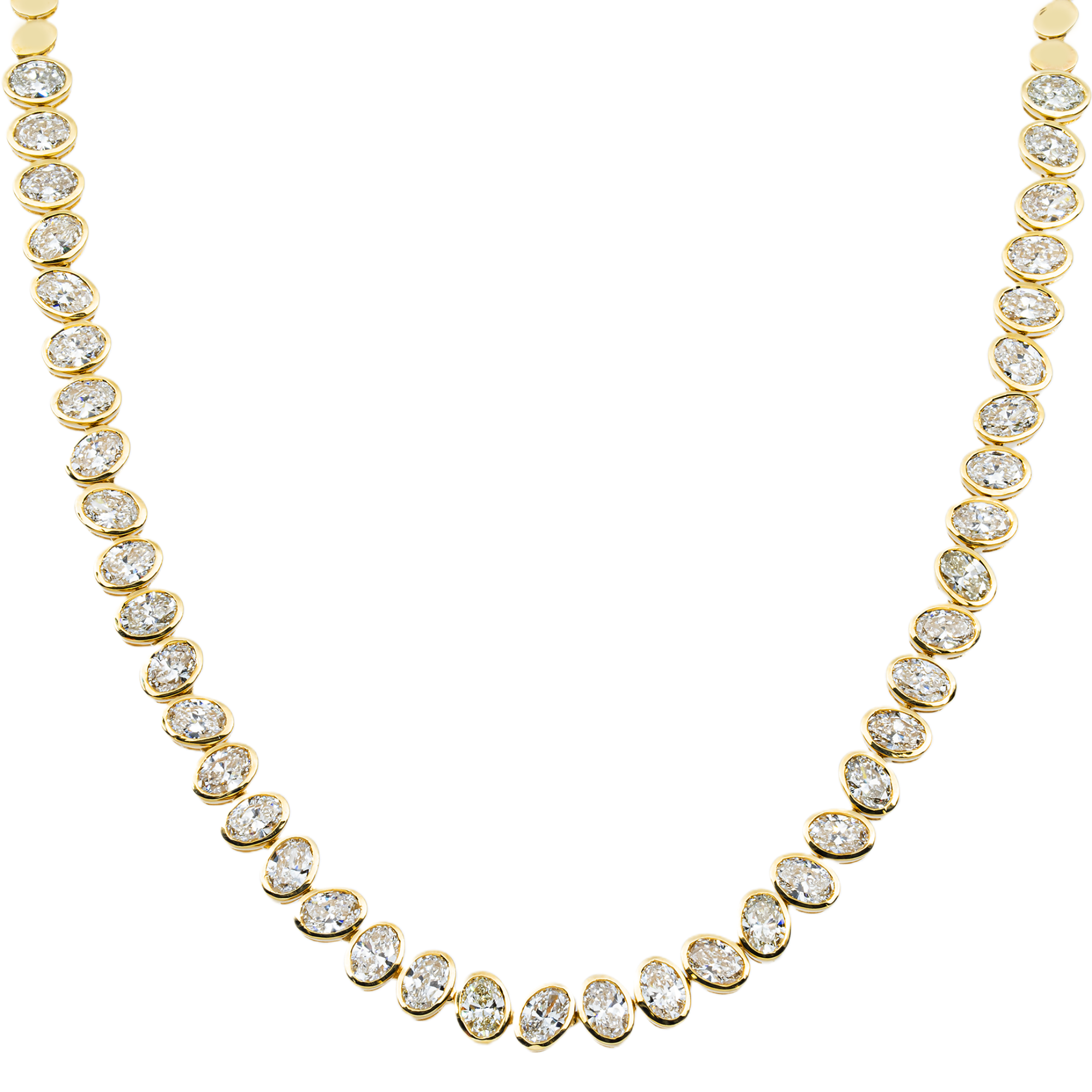 14K Yellow Gold Bezel Set Oval Cut Diamond Tennis Chain 12.91ct