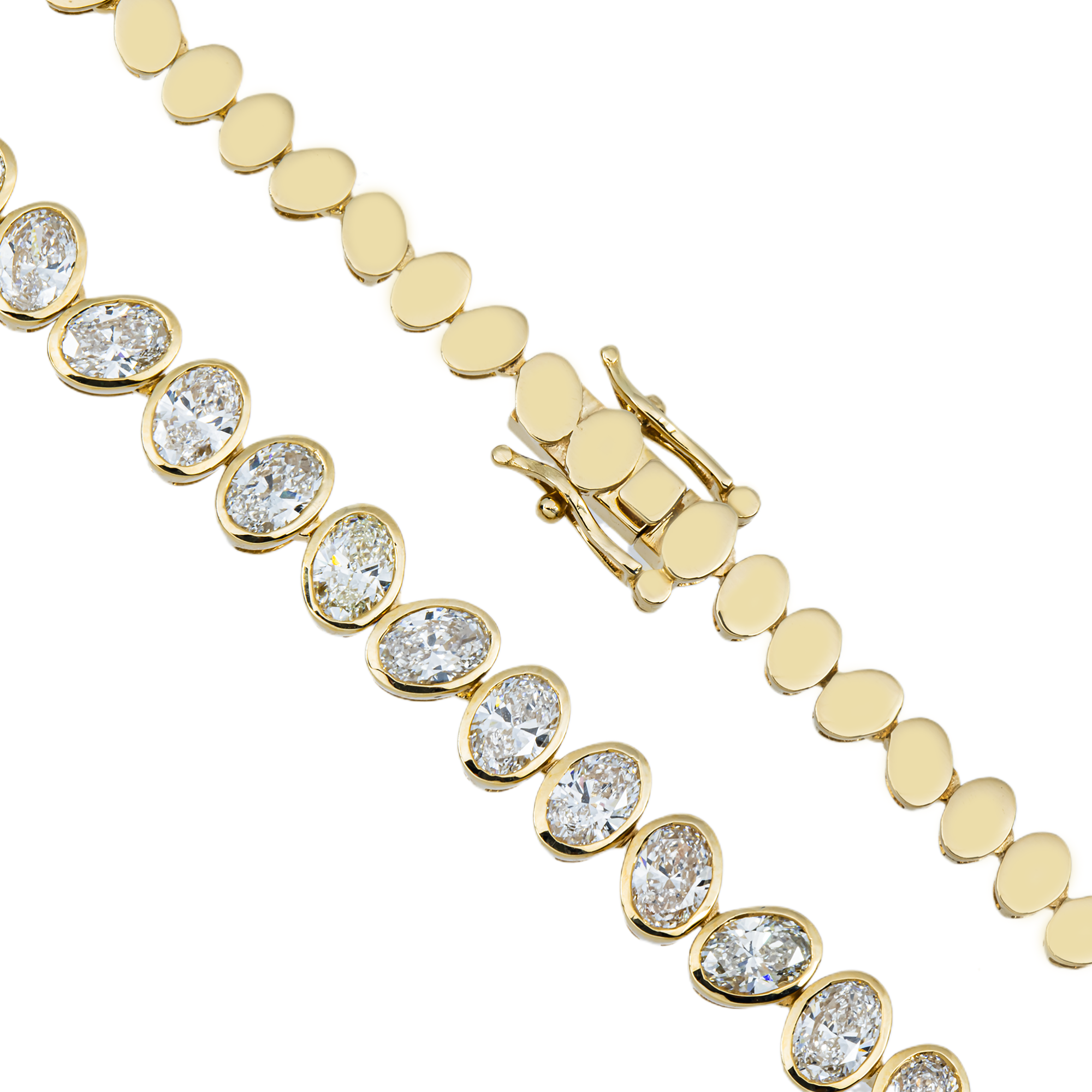 14K Yellow Gold Bezel Set Oval Cut Diamond Tennis Chain 12.91ct