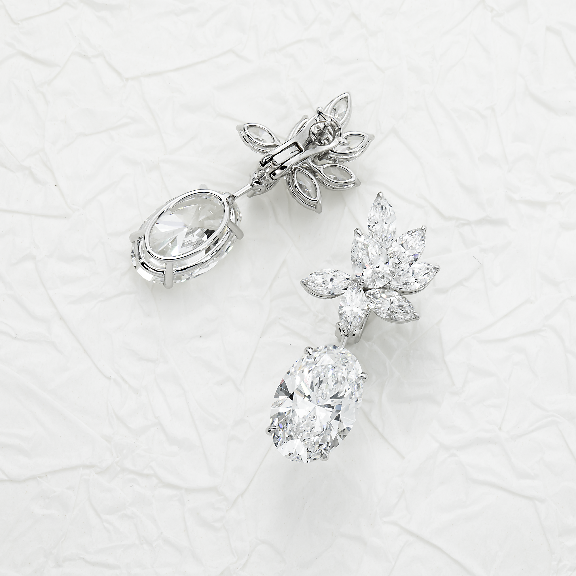 IGI 18K White Gold Oval & Marquise Cut Diamond Drop Earrings 20.30ctw