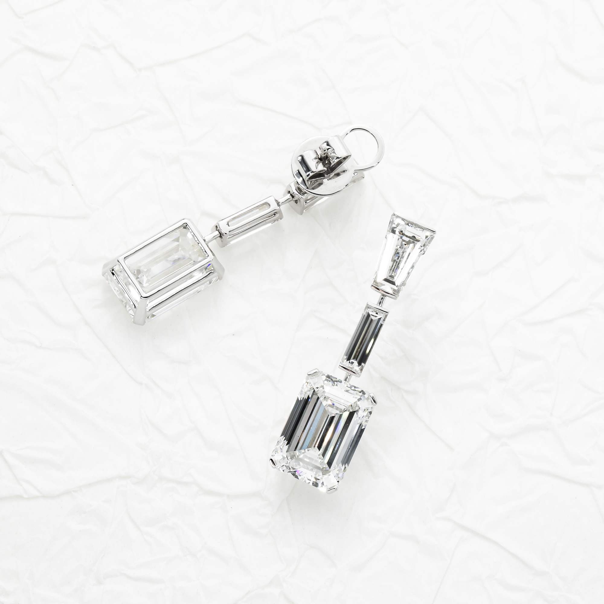 IGI 18K White Gold Triple Tier Emerald Cut Diamond Drop Earrings 19.36ctw
