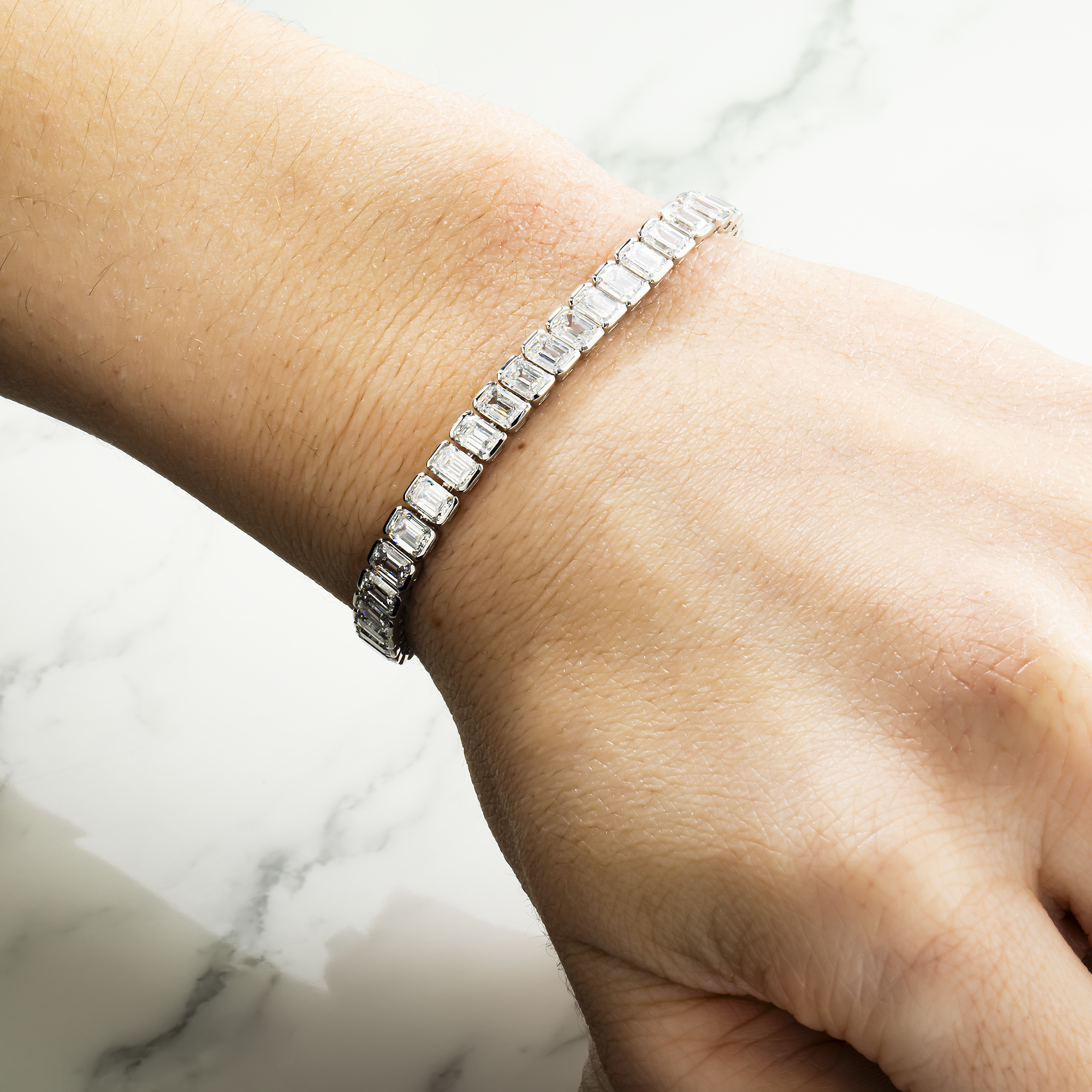 18K White Gold Channel Set Emerald Cut Diamond Tennis Bracelet 15.82ct