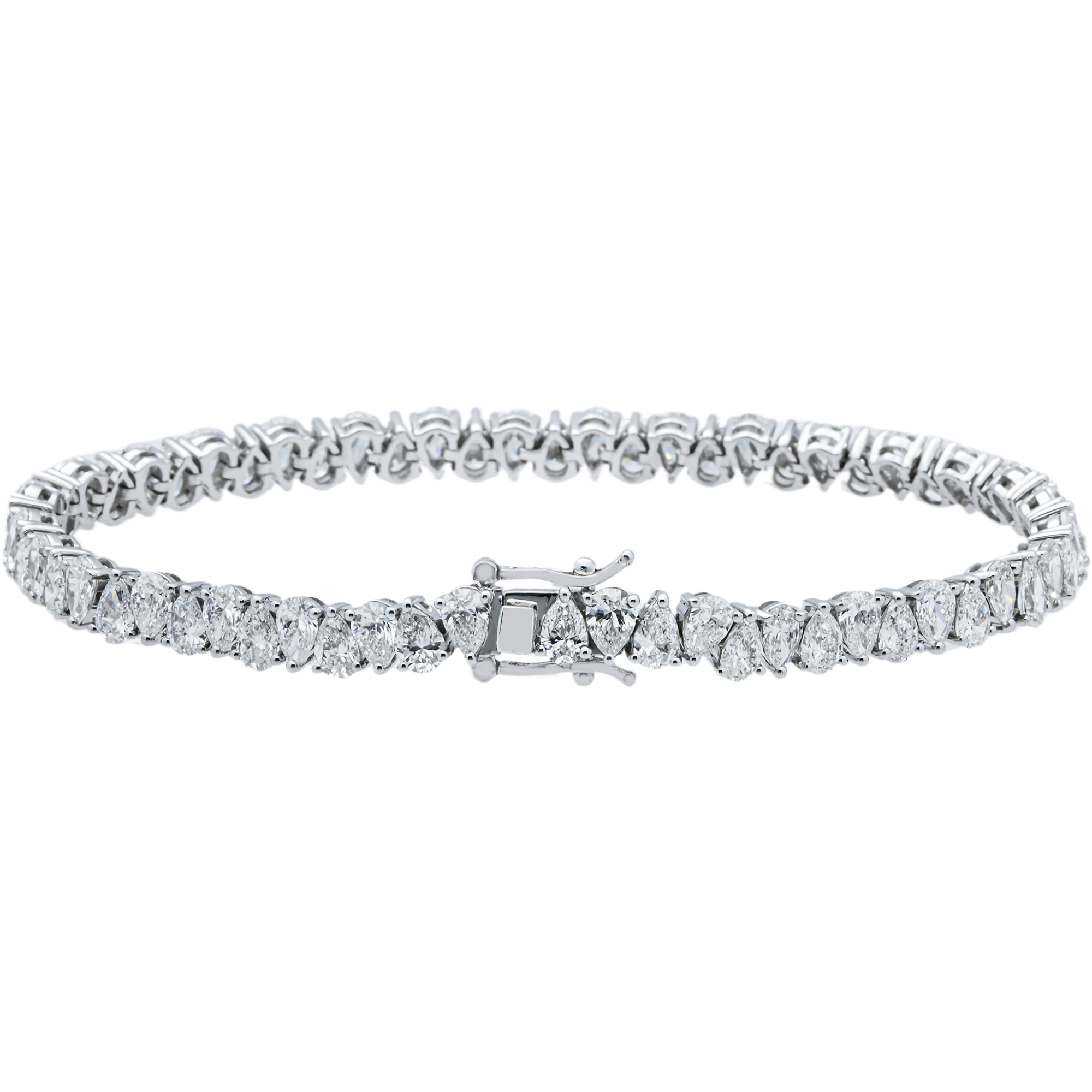 14K White Gold Pear Diamond Tennis Bracelet 9.90ct