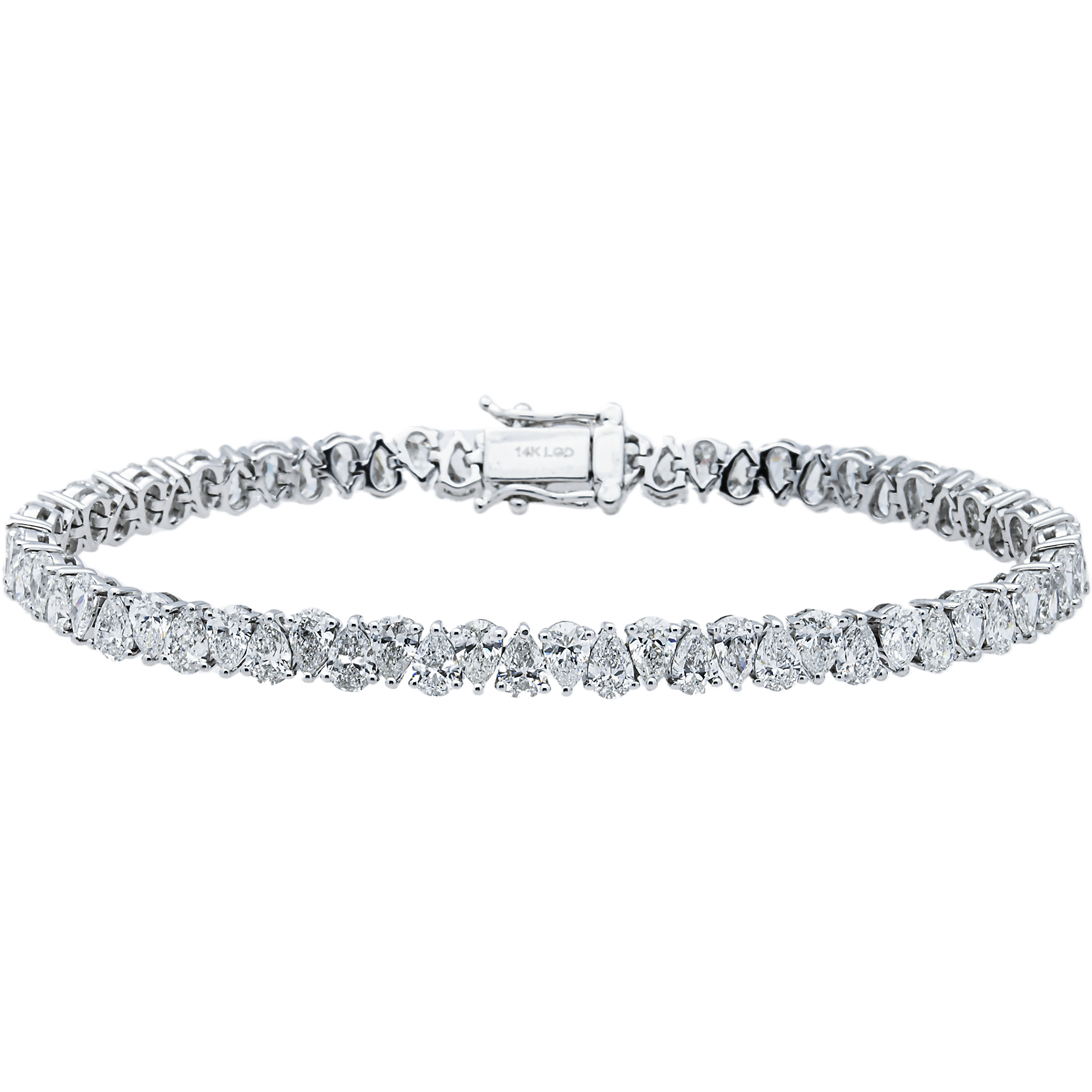 14K White Gold Pear Diamond Tennis Bracelet 9.90ct