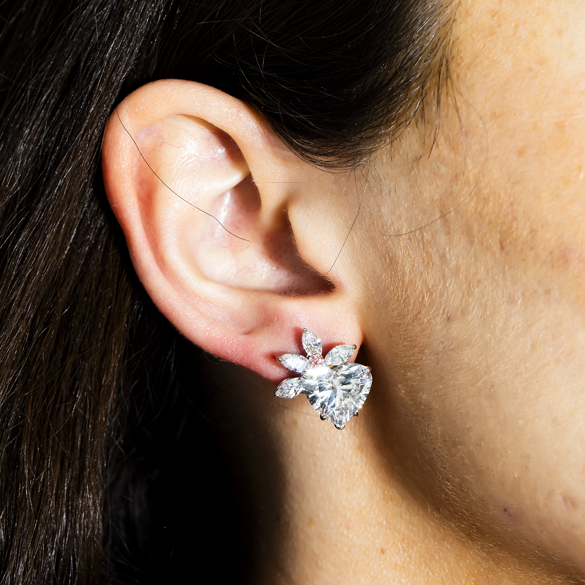 IGI 18K White Gold Love Sprout Heart Cut Diamond Earrings 11.93ctw