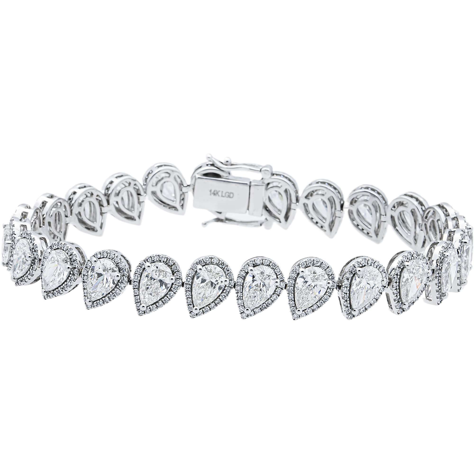 14K White Gold Pear Diamond Satellite Bracelet 15.32ct